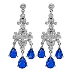 Vintage Sapphire Diamond White Gold Chandelier Earrings