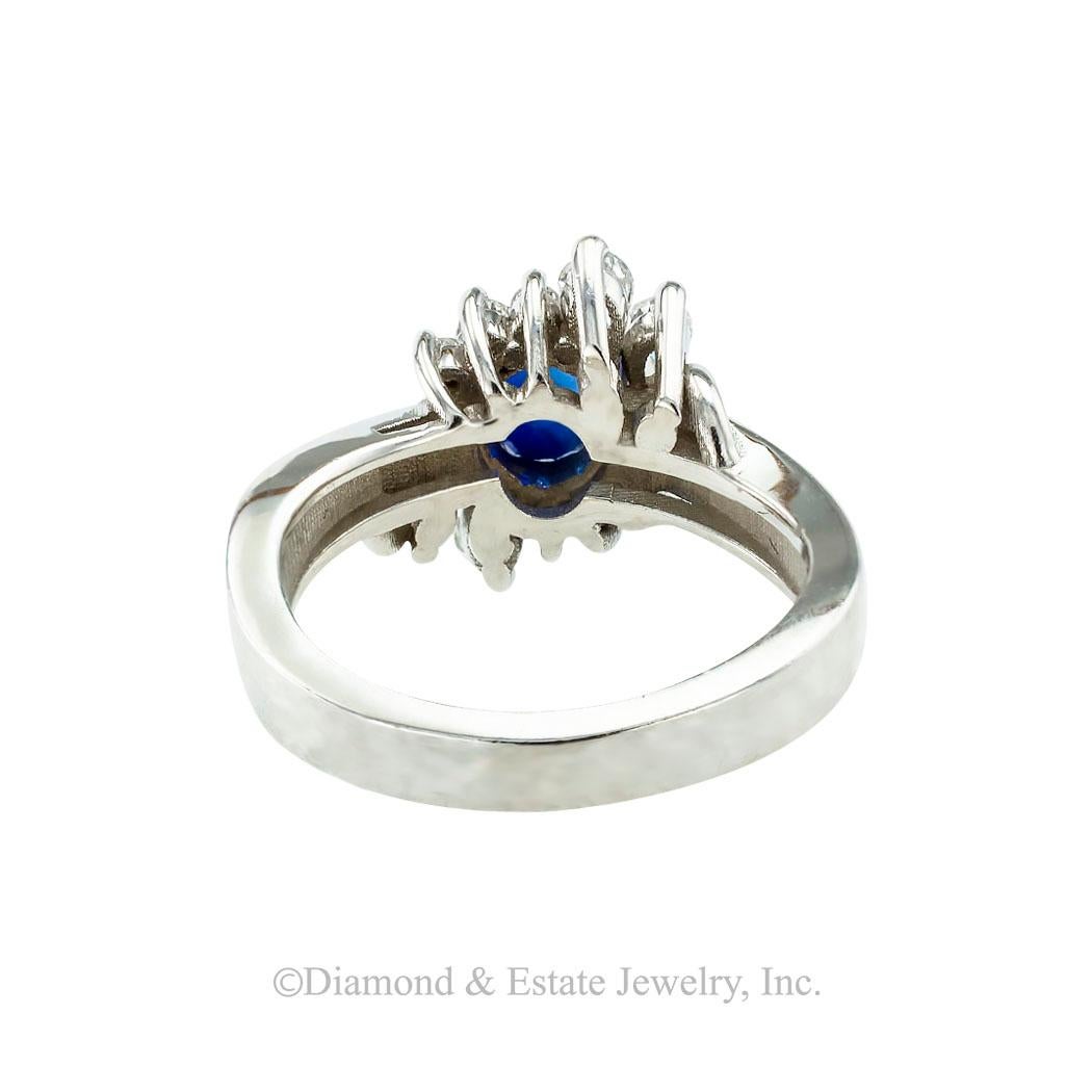 Oval Cut Sapphire Diamond White Gold Cluster Ring For Sale