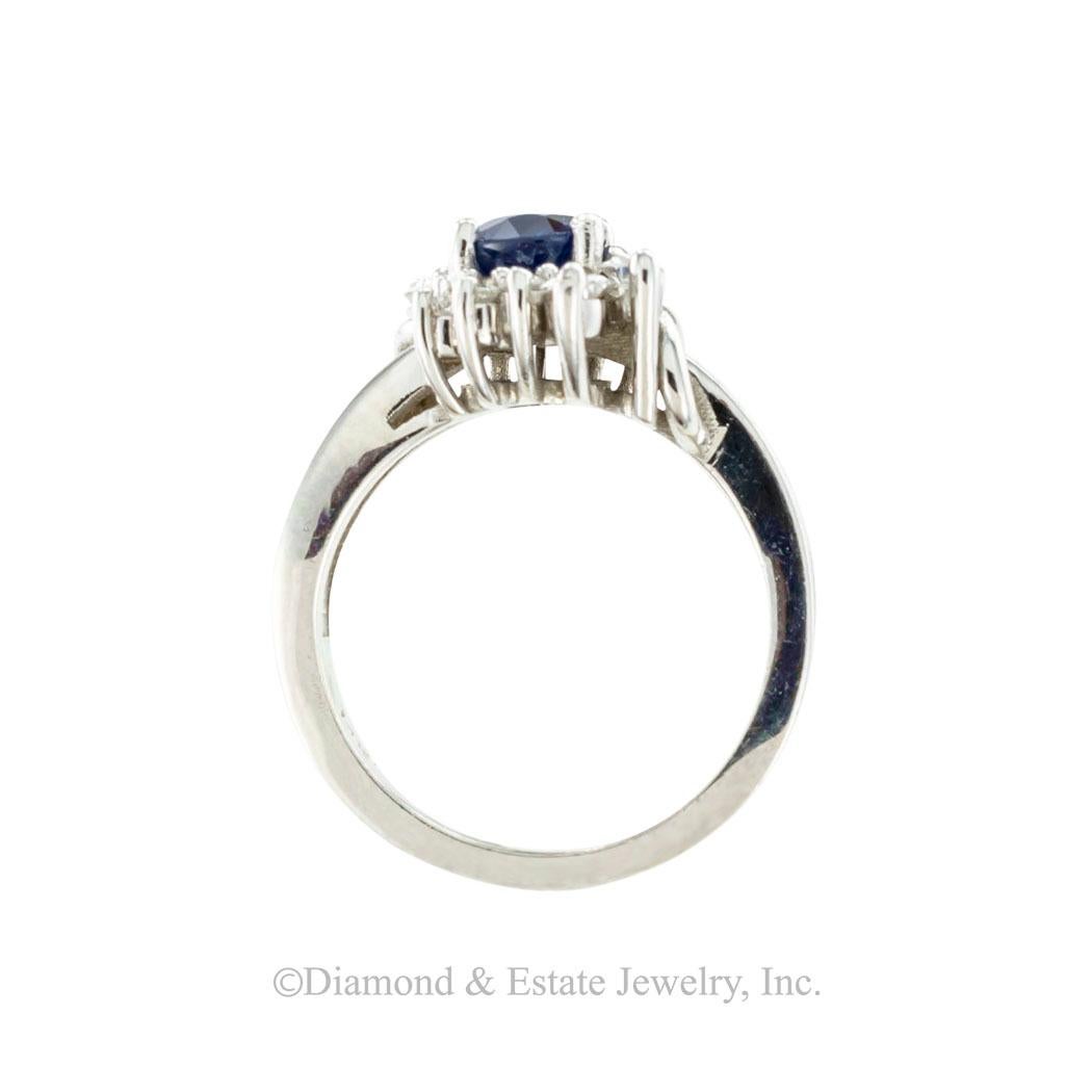 Sapphire Diamond White Gold Cluster Ring In Good Condition For Sale In Los Angeles, CA