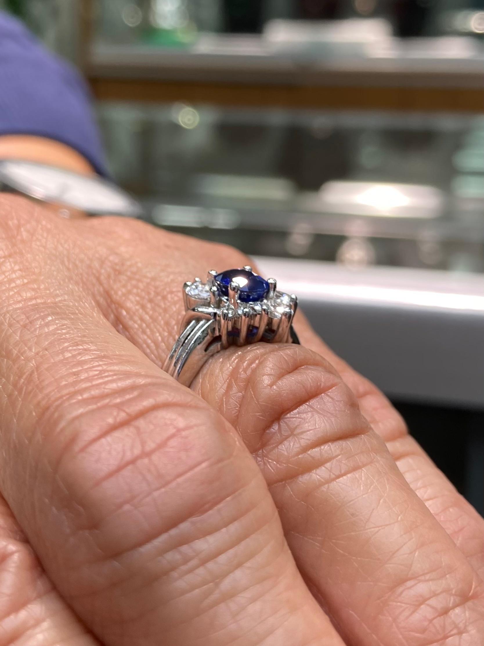 Sapphire Diamond White Gold Cluster Ring For Sale 1