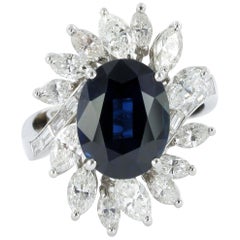 Sapphire Diamond White Gold Cluster Ring Sapphire Diamond White Gold Cluster Ring