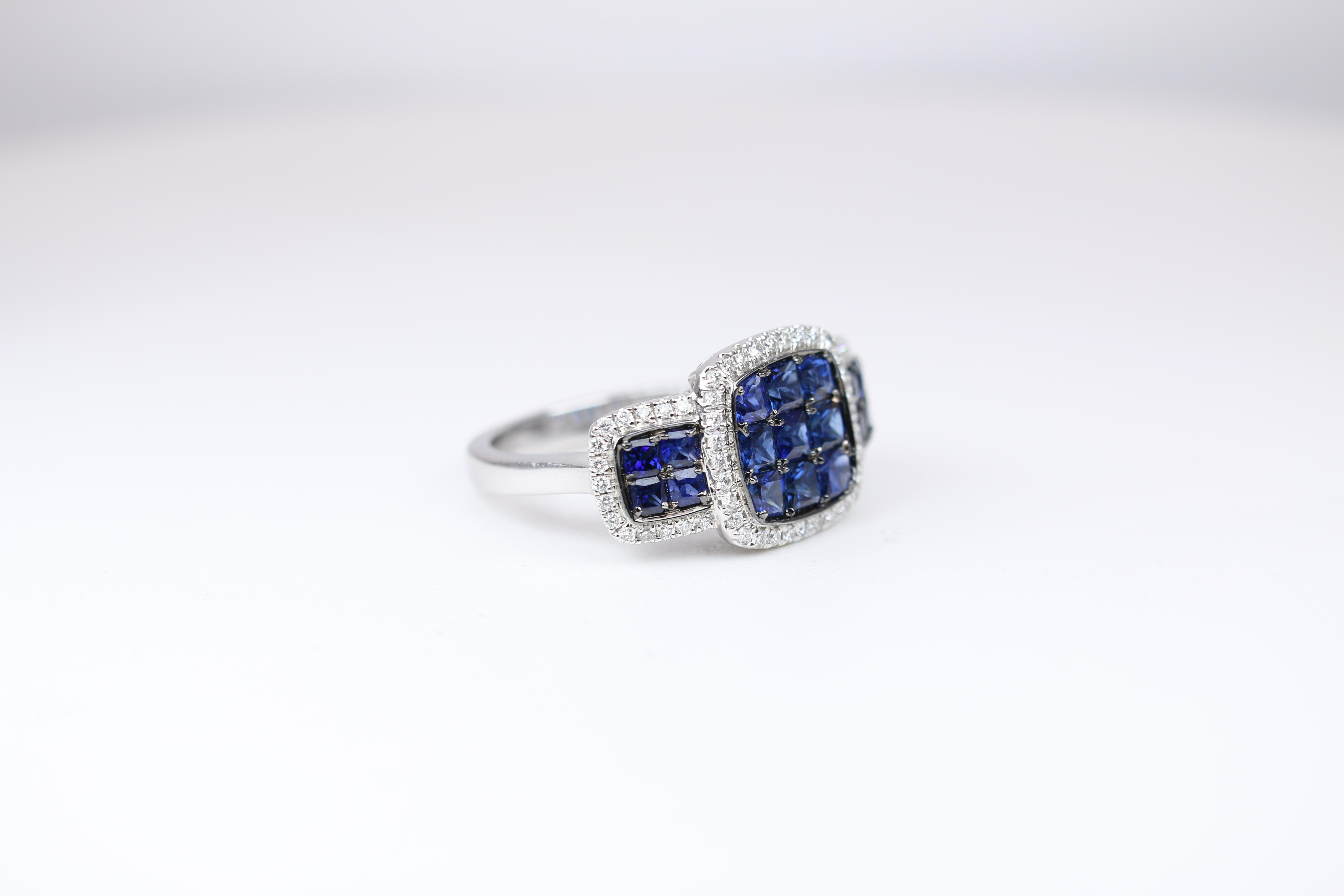 Round Cut Sapphire Diamond White Gold Cocktail Ring