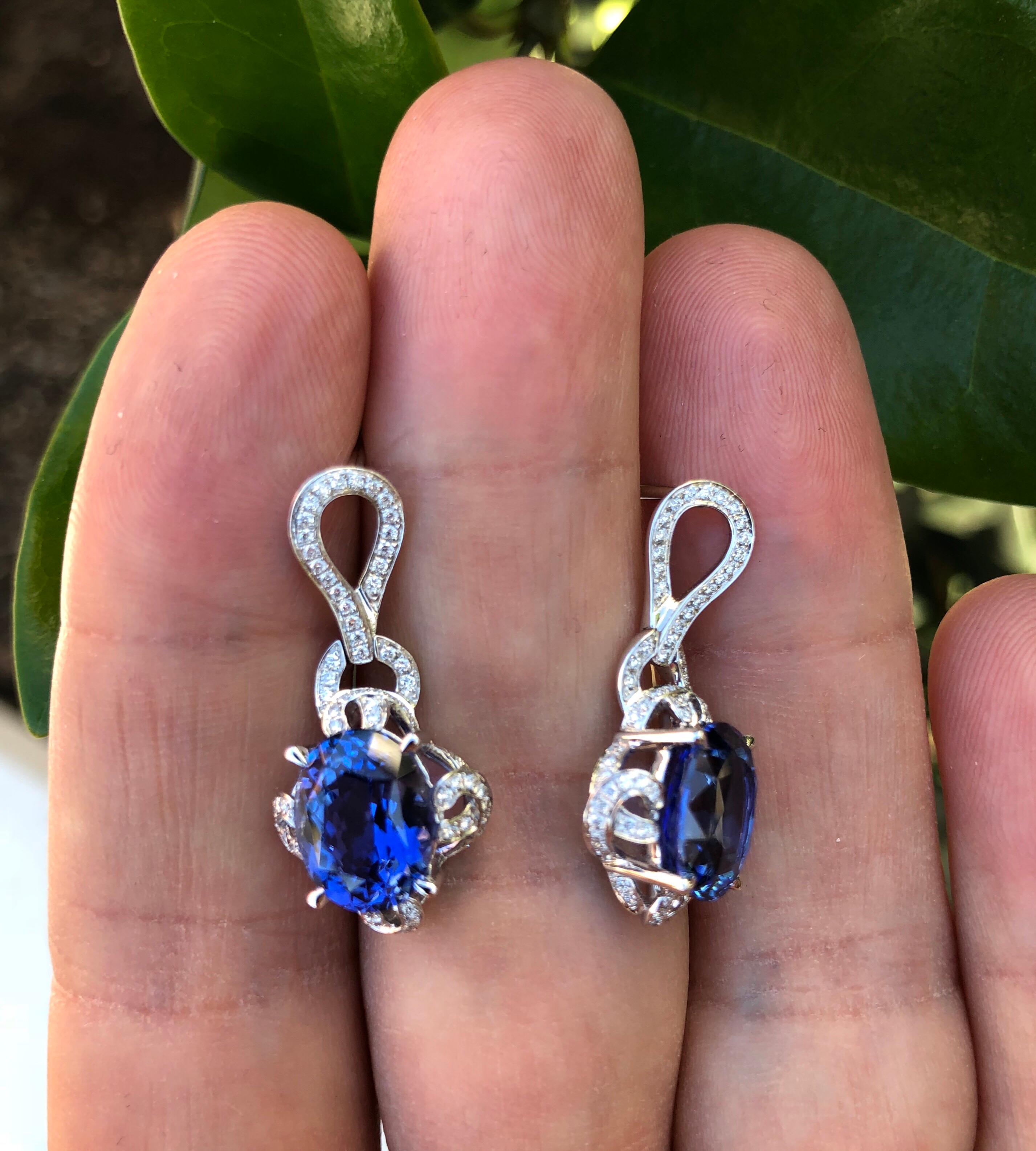 Modern Sapphire Earrings 7.34 Carat Ovals For Sale