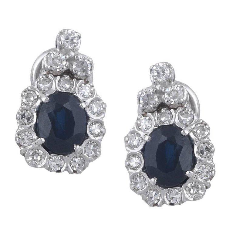 Brilliant Cut Sapphire Diamond White Gold Earrings