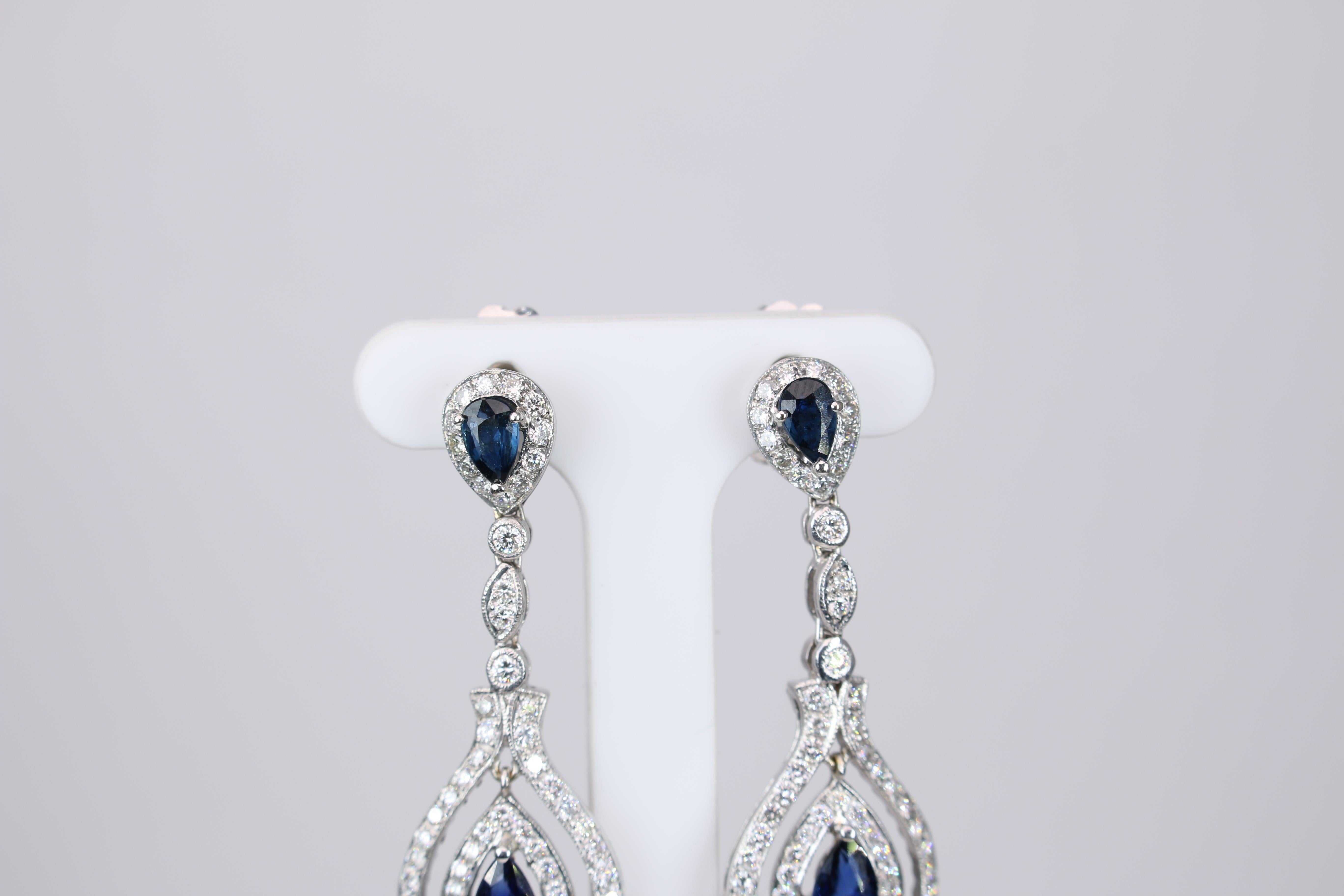 Modern Sapphire Diamond White Gold Earrings