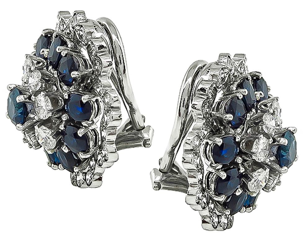 Sapphire Diamond White Gold Earrings In Good Condition In New York, NY