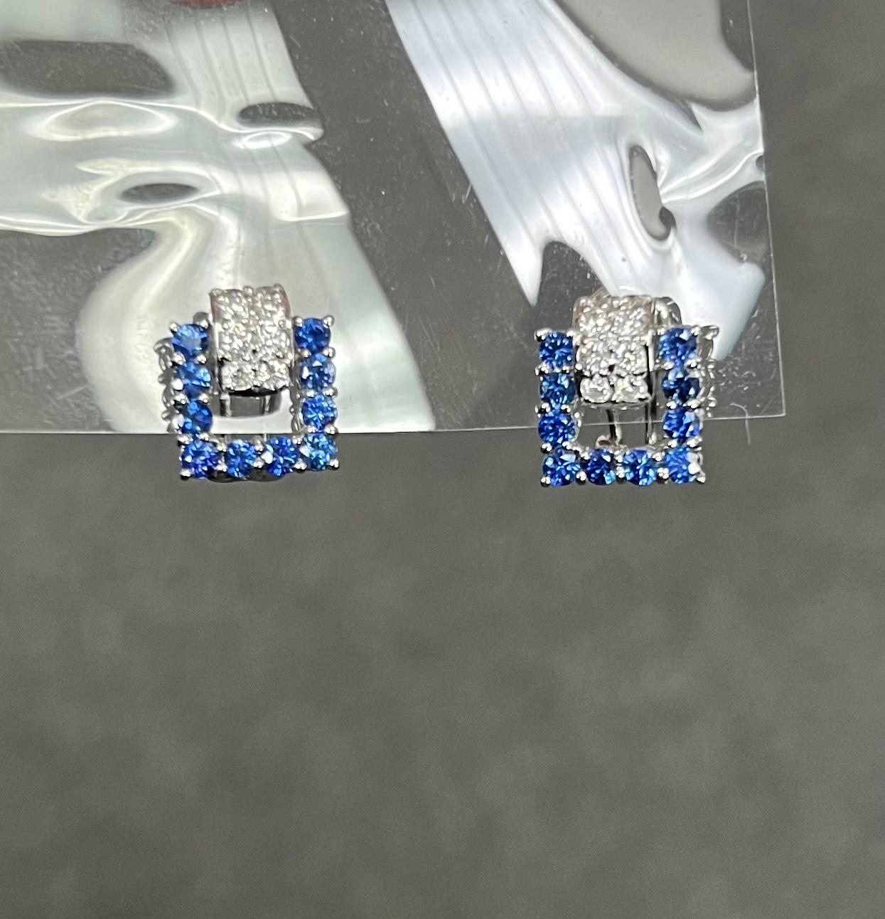 Sapphire Diamond White Gold Earrings In Good Condition In Los Angeles, CA