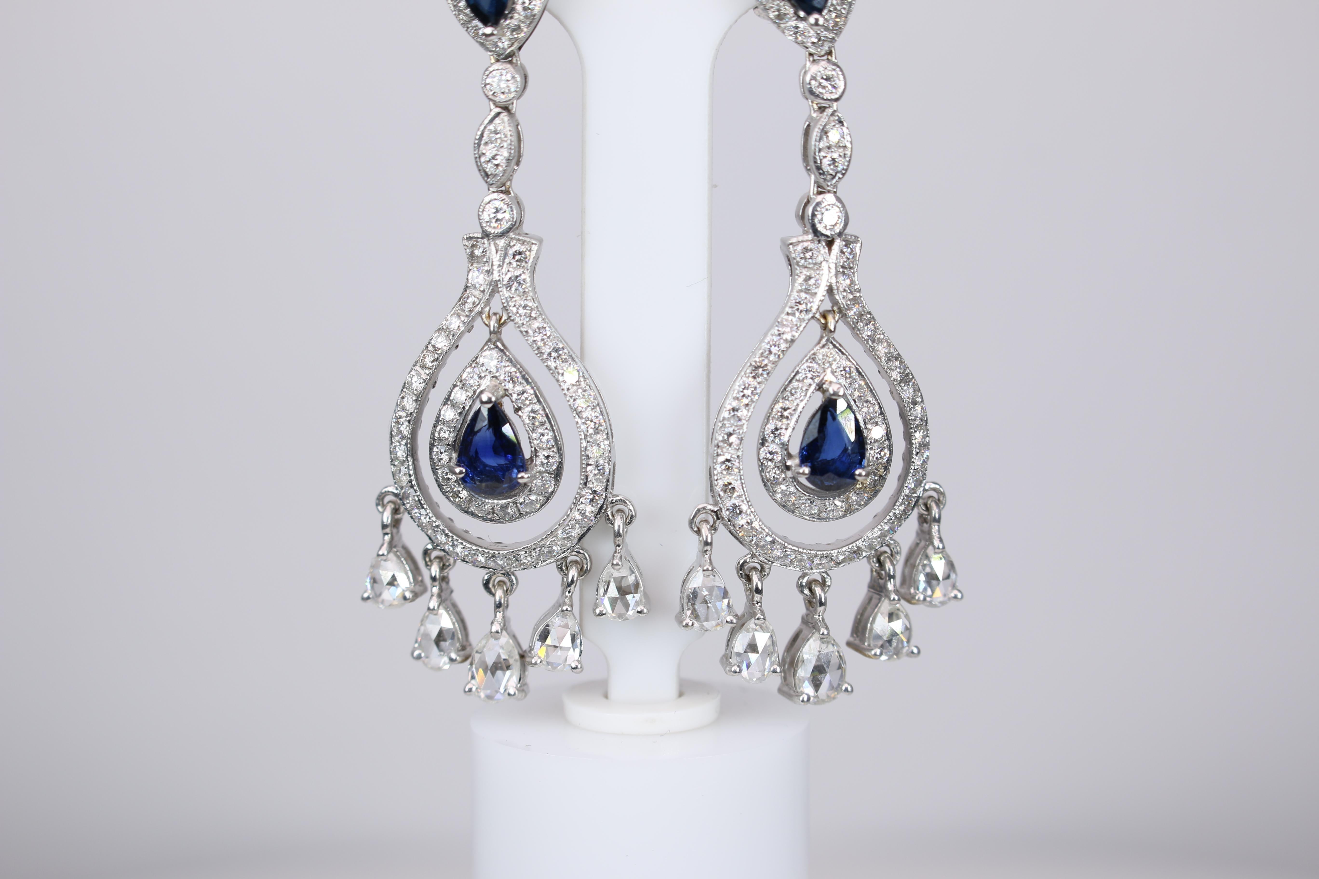 Pear Cut Sapphire Diamond White Gold Earrings