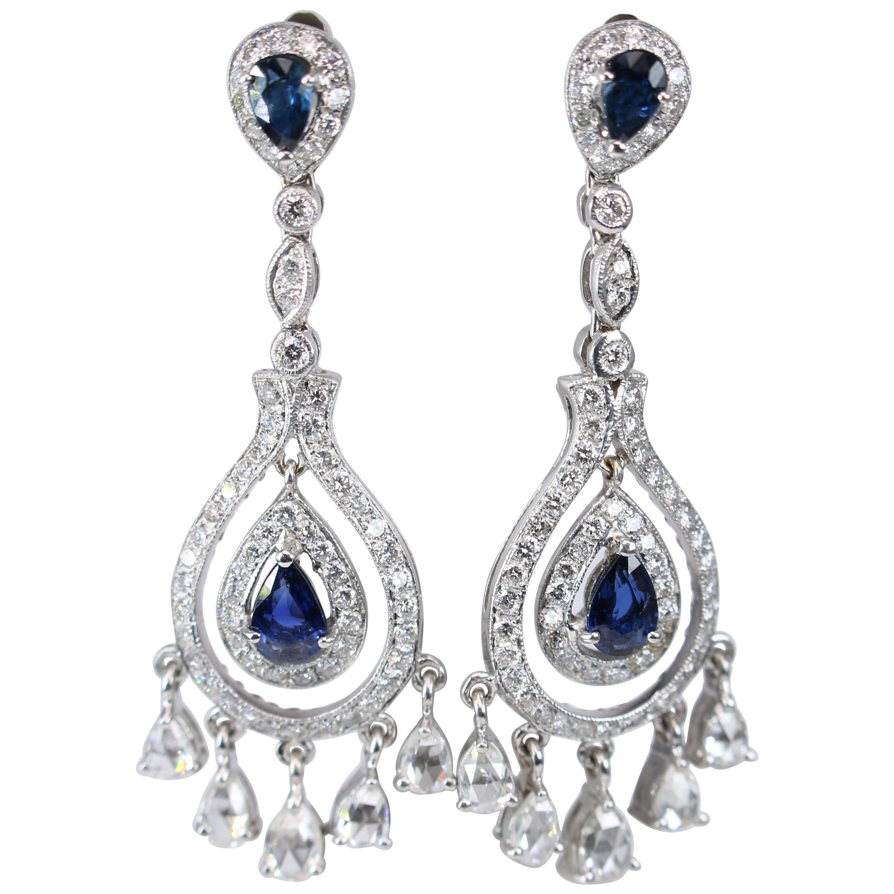 Sapphire Diamond White Gold Earrings