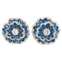 Sapphire Diamond White Gold Flower Earrings
