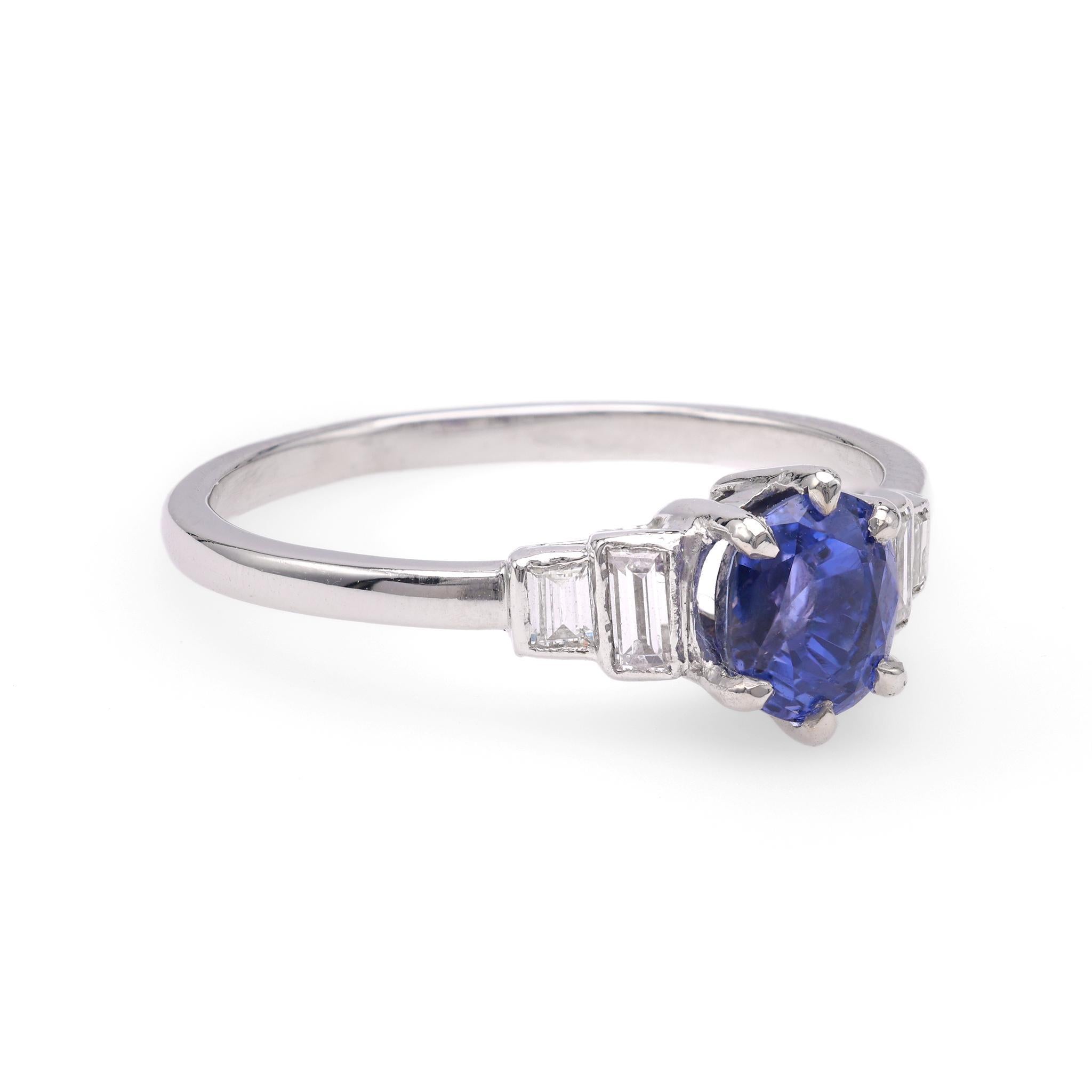 Modern Sapphire Diamond White Gold Ring For Sale