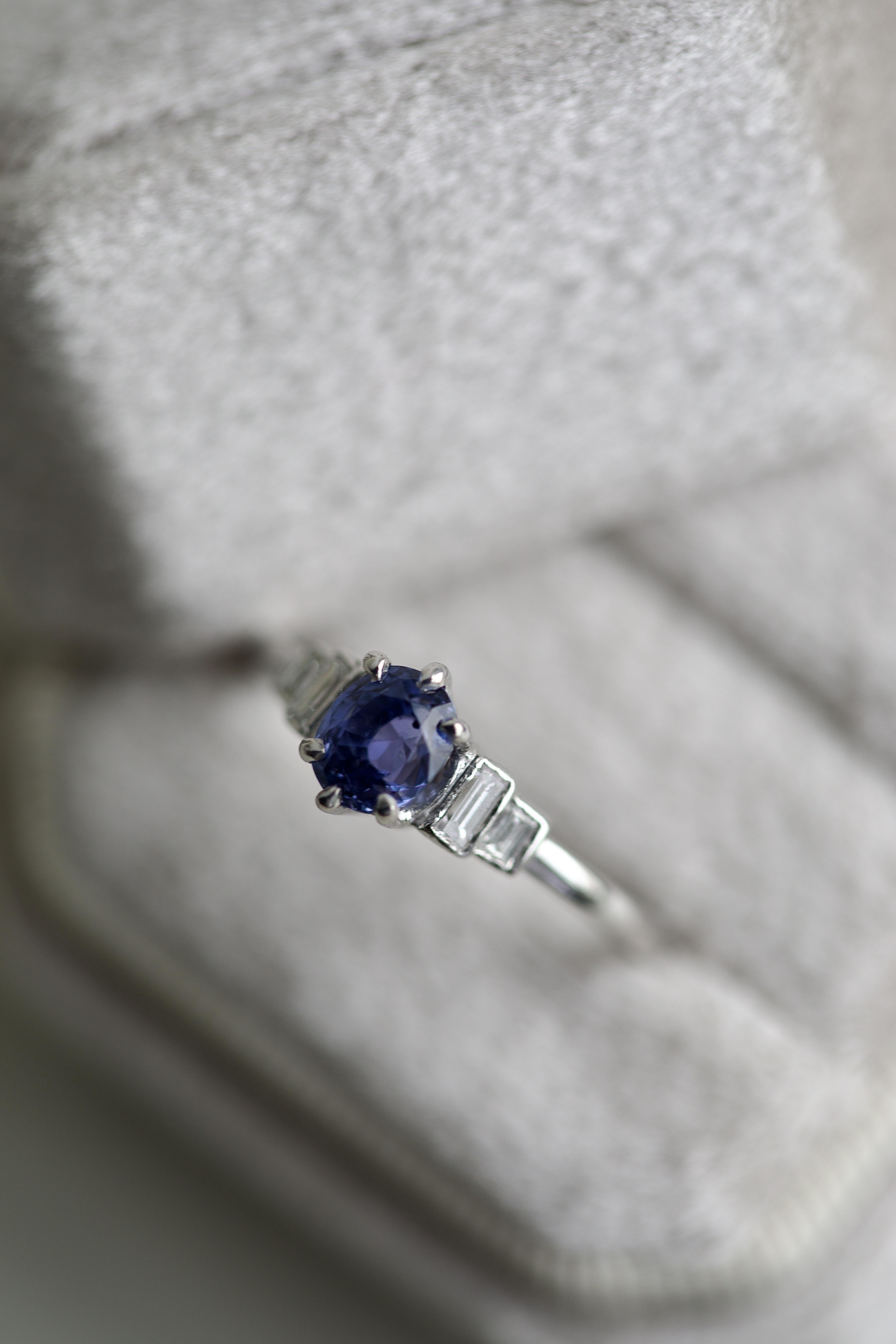 Oval Cut Sapphire Diamond White Gold Ring For Sale