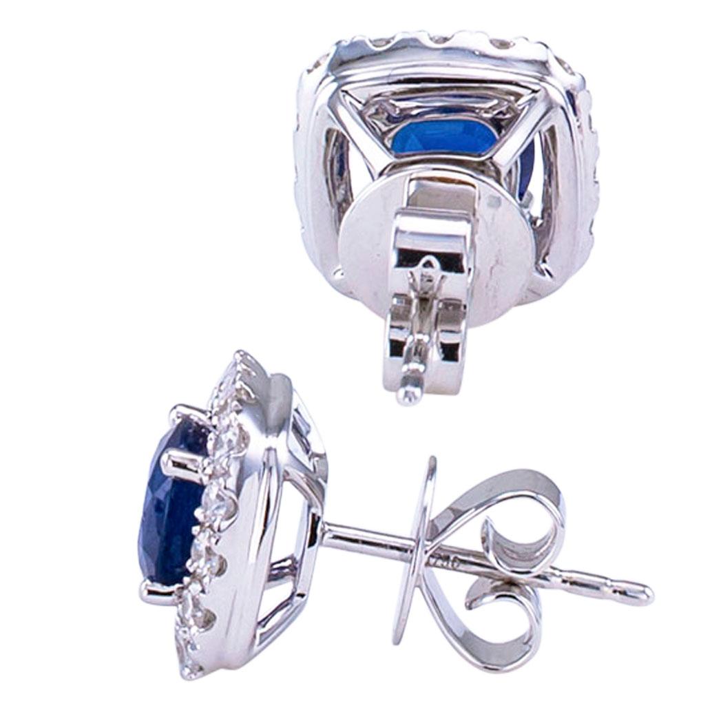 Contemporary Sapphire Diamond White Gold Stud Earrings