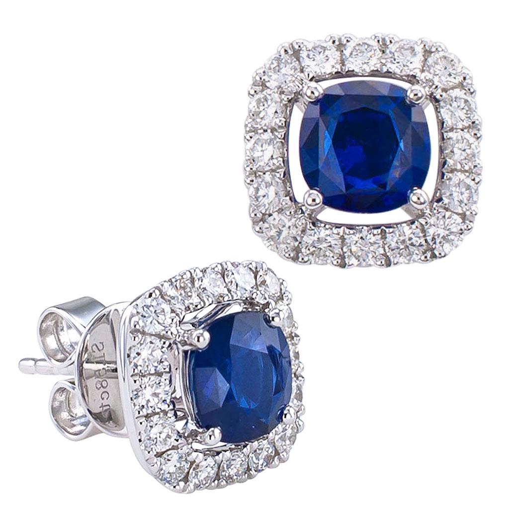Sapphire Diamond White Gold Stud Earrings In Excellent Condition In Los Angeles, CA