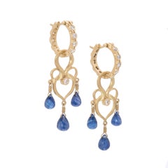 Sapphire and Diamond Woven Heart Chandelier Earrings in 18 Karat Gold