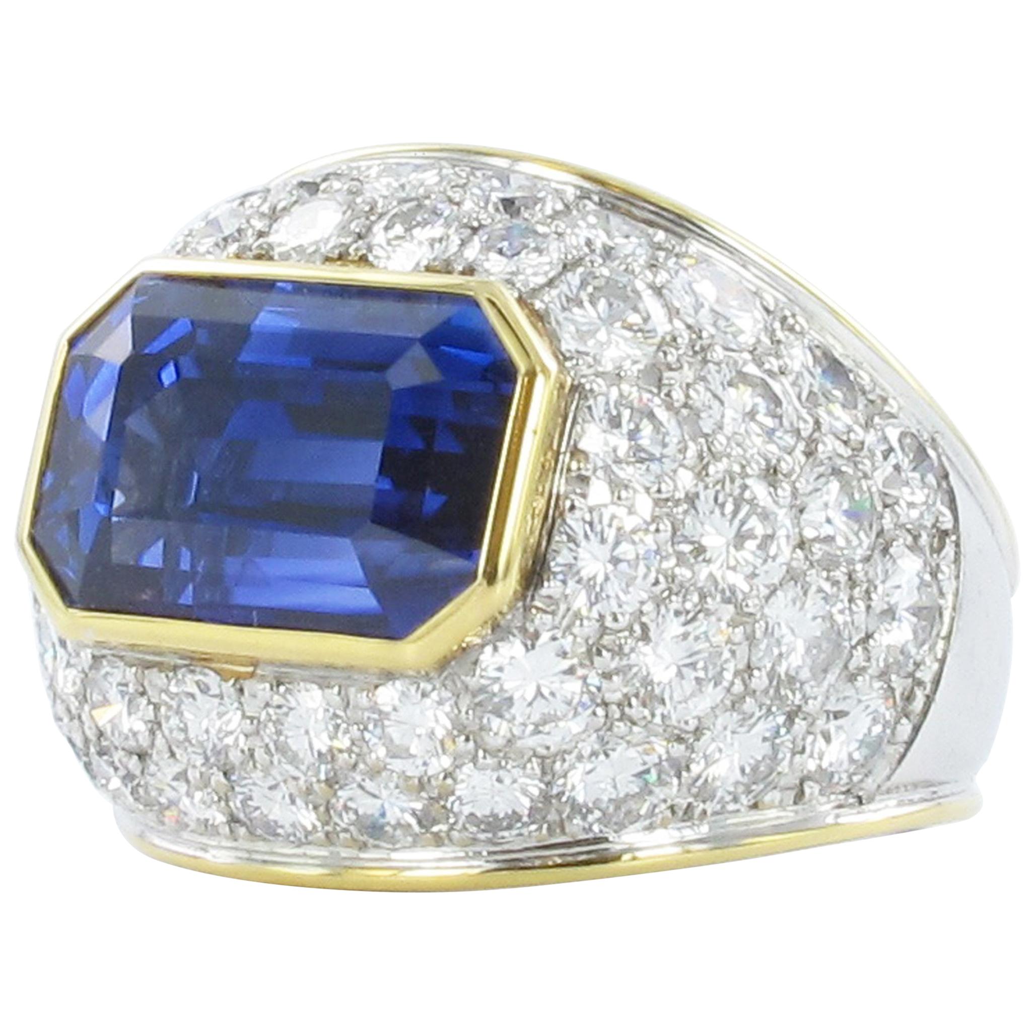 Sapphire Diamond Yellow and White Gold Ring For Sale