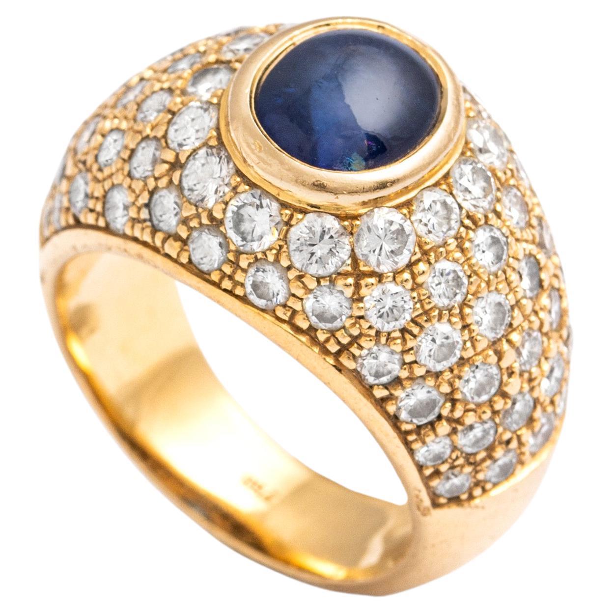 Sapphire Diamond Yellow Gold 18k Ring For Sale