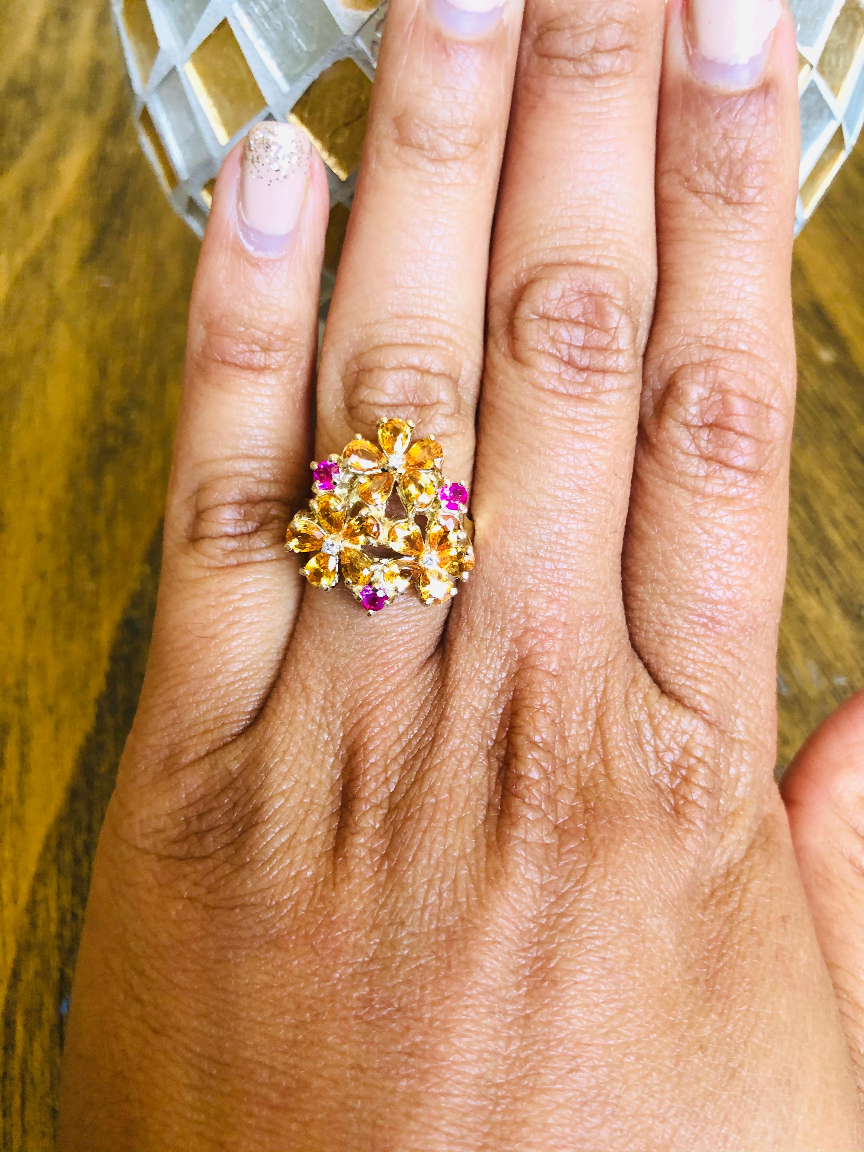 Sapphire Diamond Yellow Gold Floret Design Cocktail Ring For Sale 3