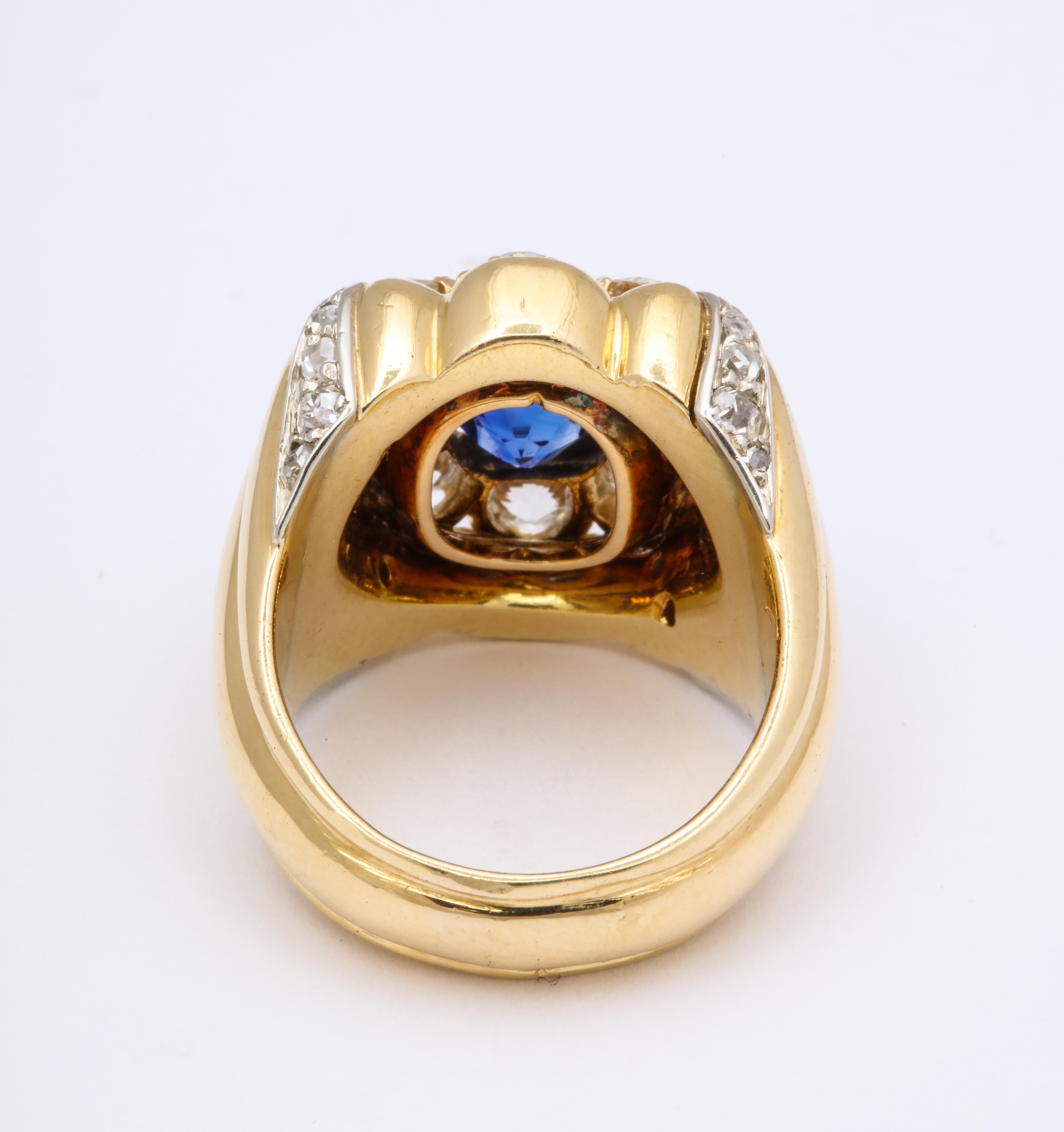 Sapphire Diamond Yellow Gold Unisex Ring In Good Condition For Sale In New York, NY