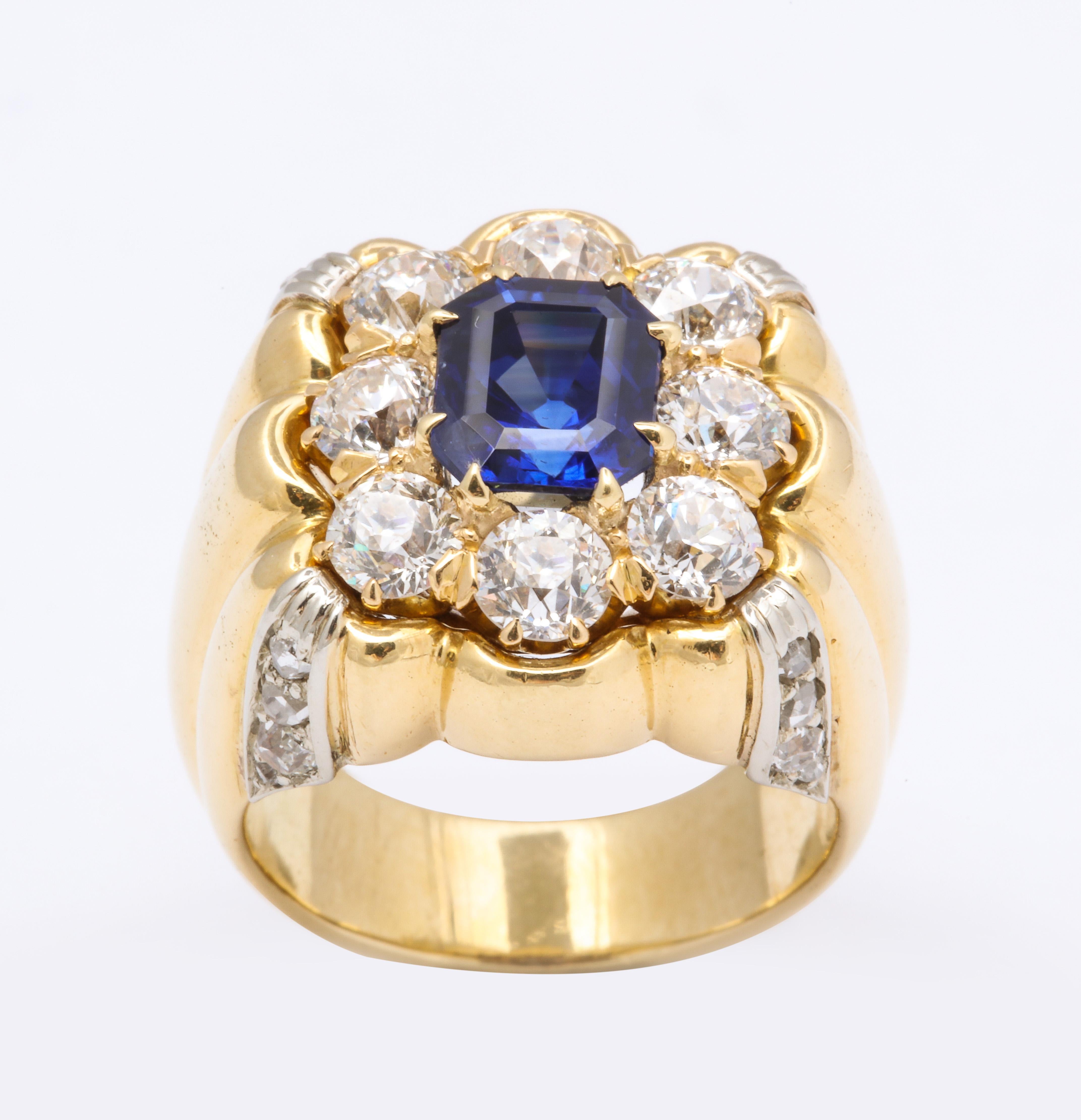 Sapphire Diamond Yellow Gold Unisex Ring For Sale 1