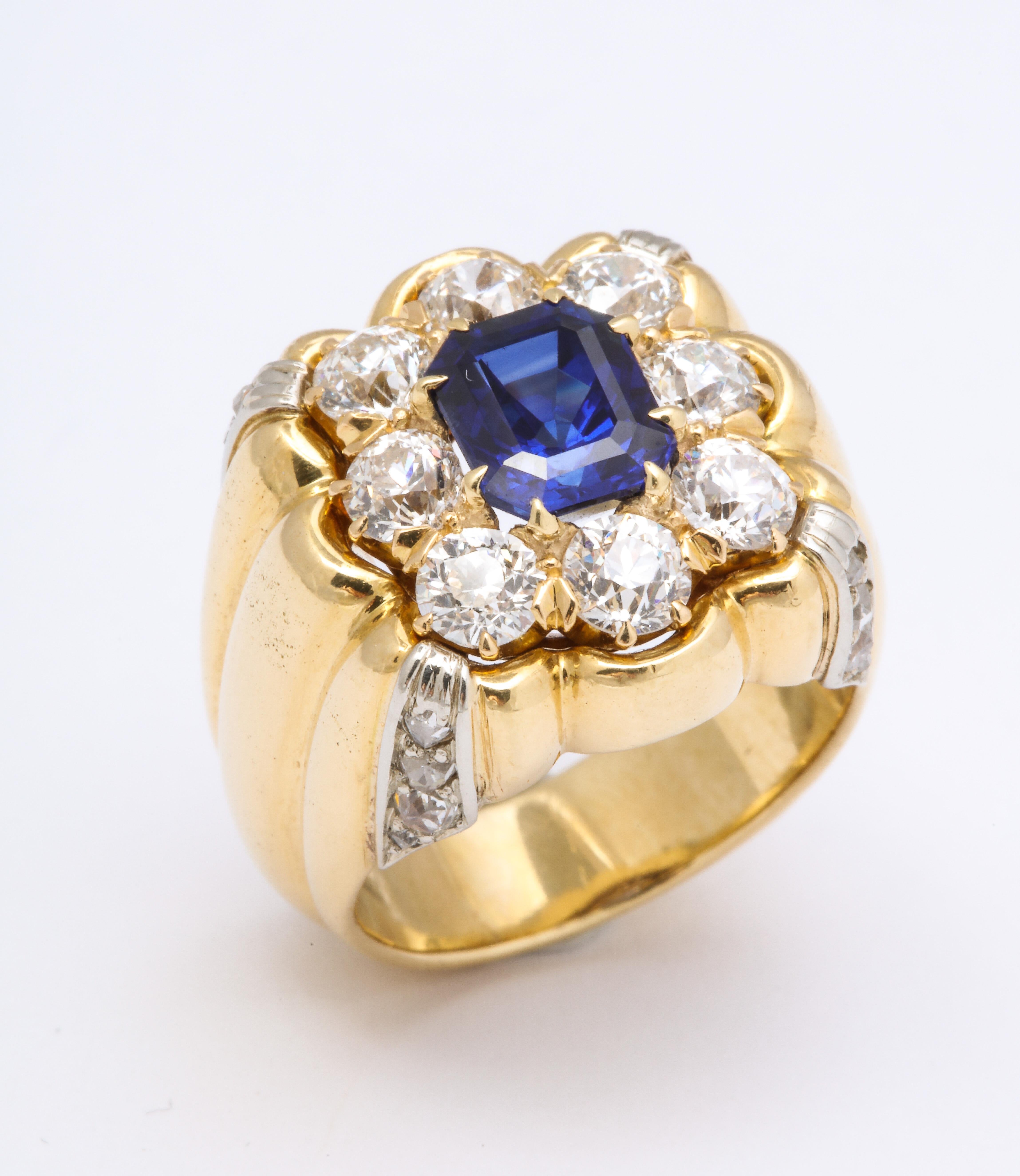 Sapphire Diamond Yellow Gold Unisex Ring For Sale 2