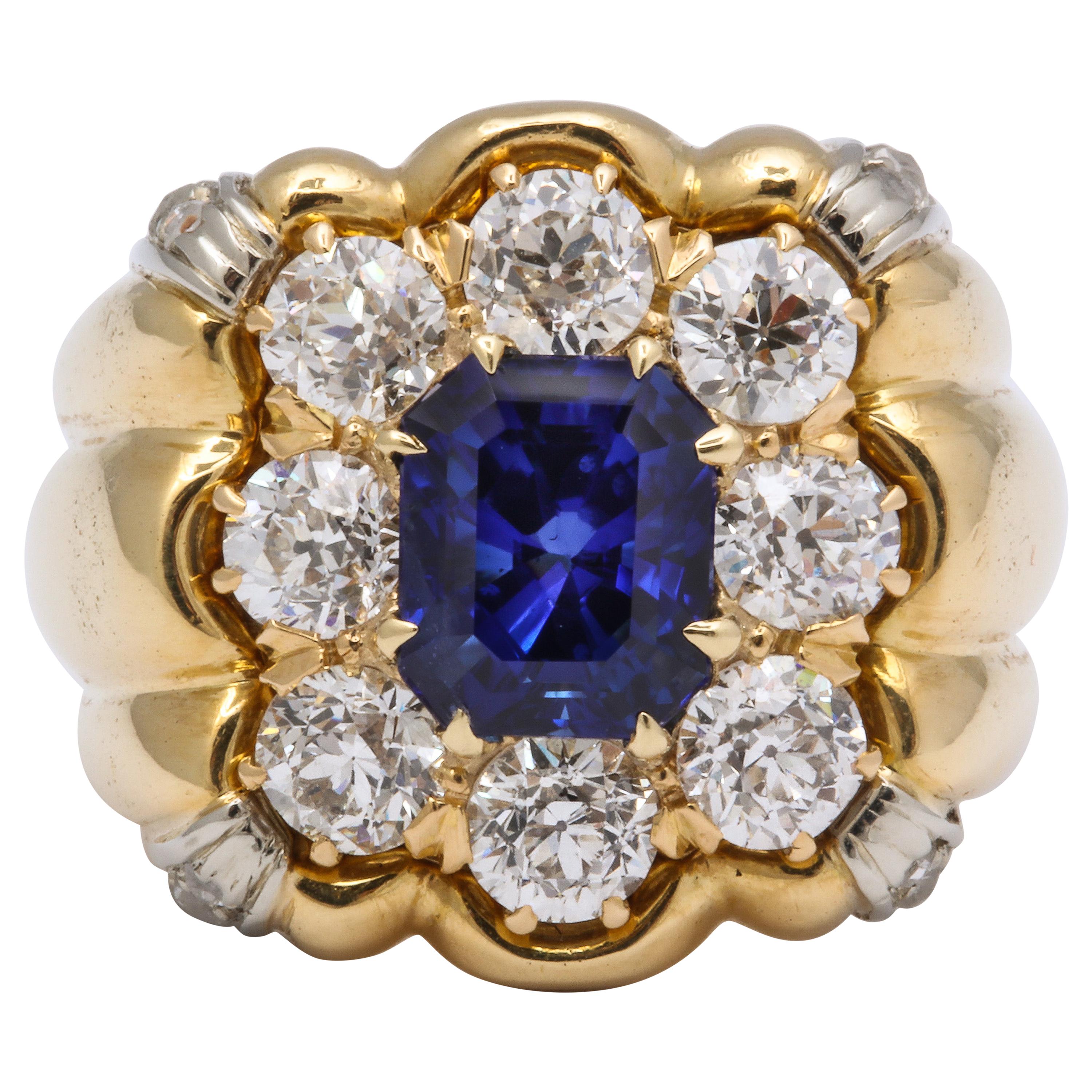 Sapphire Diamond Yellow Gold Unisex Ring