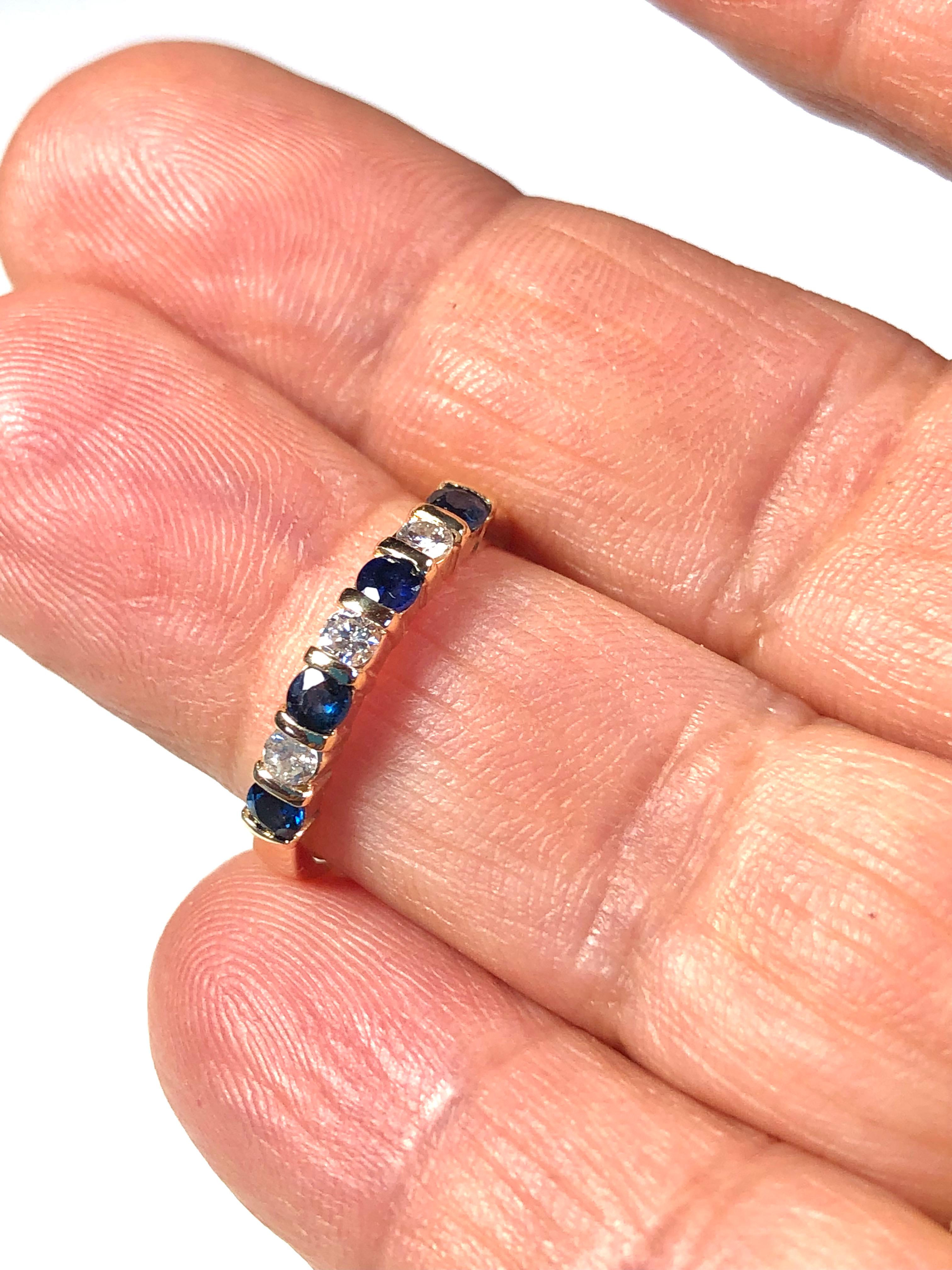 Women's or Men's Sapphire Diamond Yellow Gold Wedding Band Ring