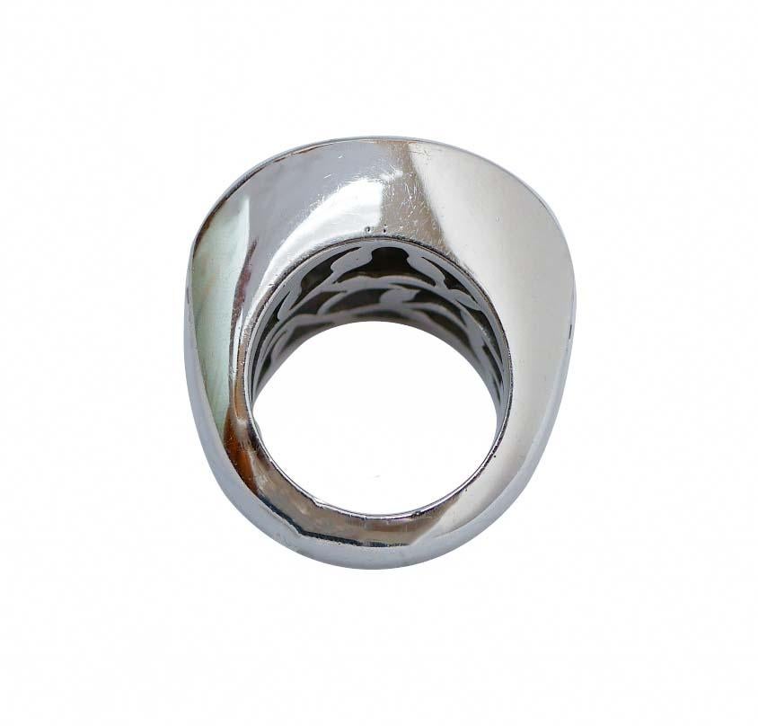 Retro Sapphire, Diamonds, 14 Karat White Gold Band Ring. For Sale