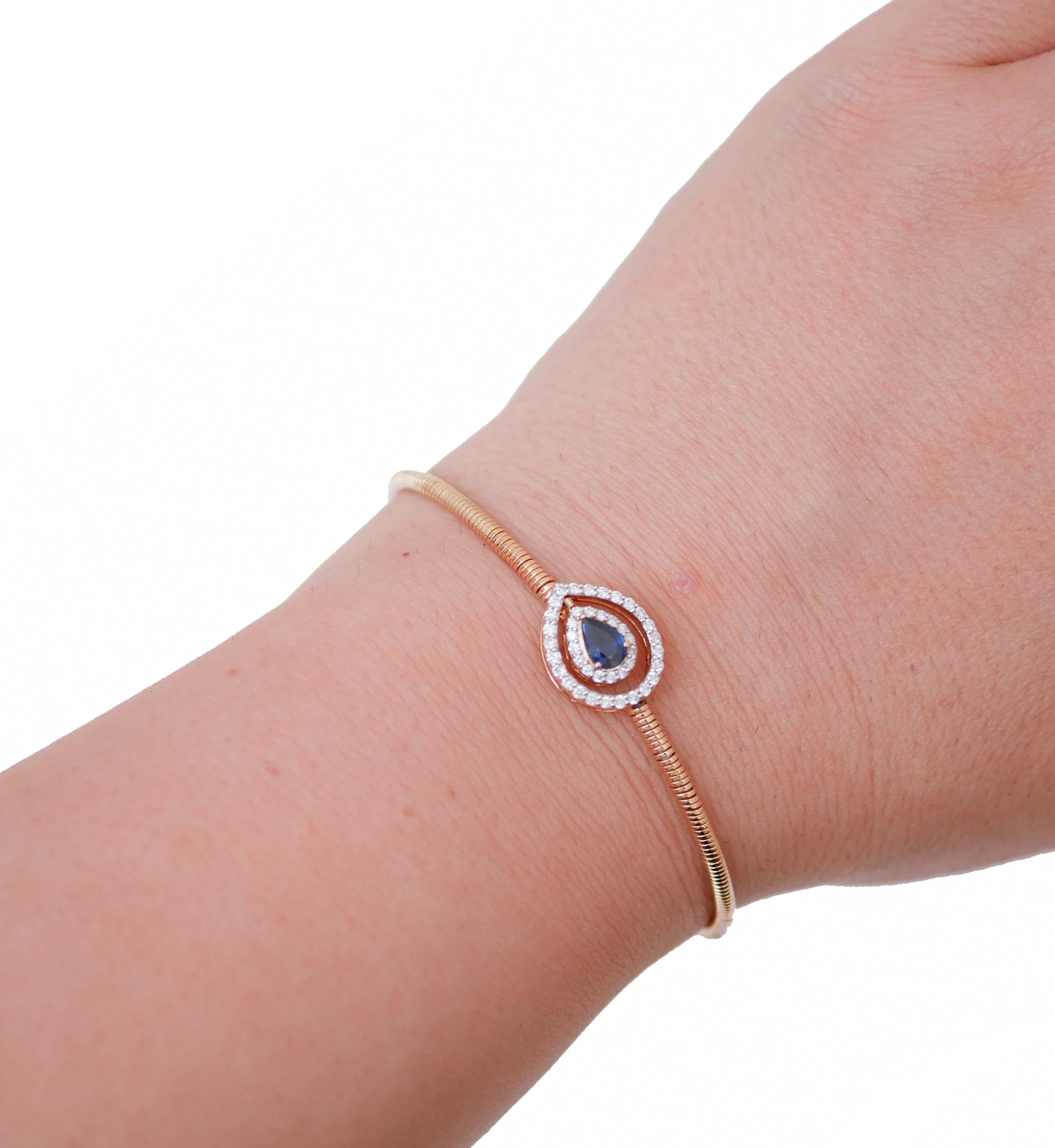 Sapphire, Diamonds, 18  Karat Rose Gold Bracelet. In New Condition For Sale In Marcianise, Marcianise (CE)