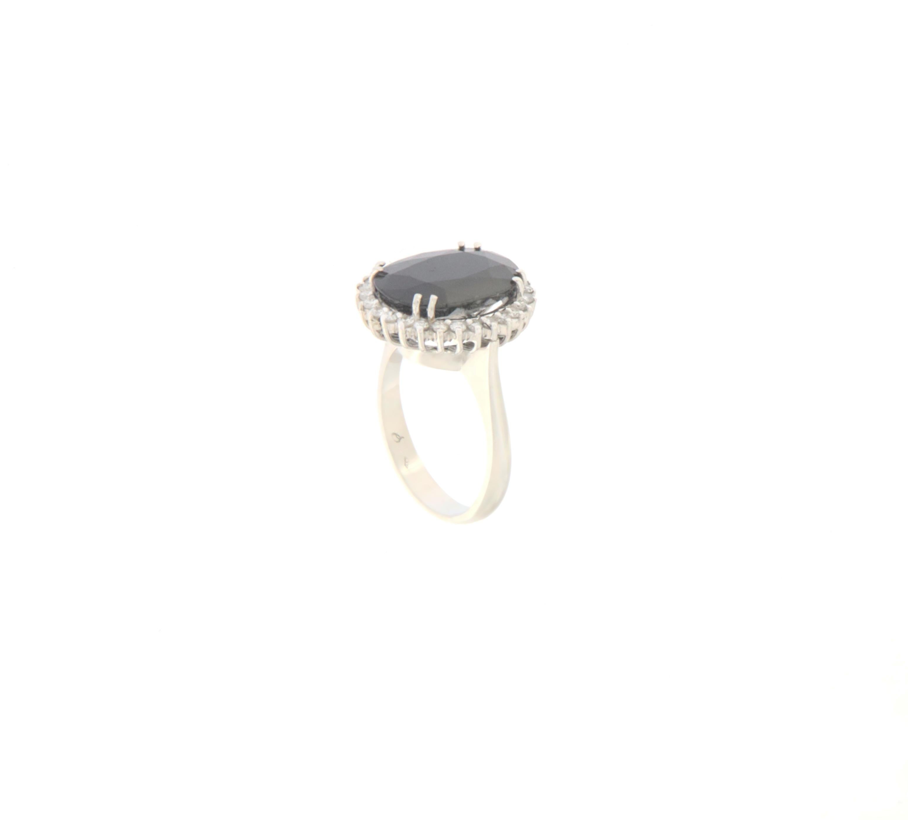 Contemporary Sapphire Diamonds 18 Karat White Gold Cocktail Ring For Sale
