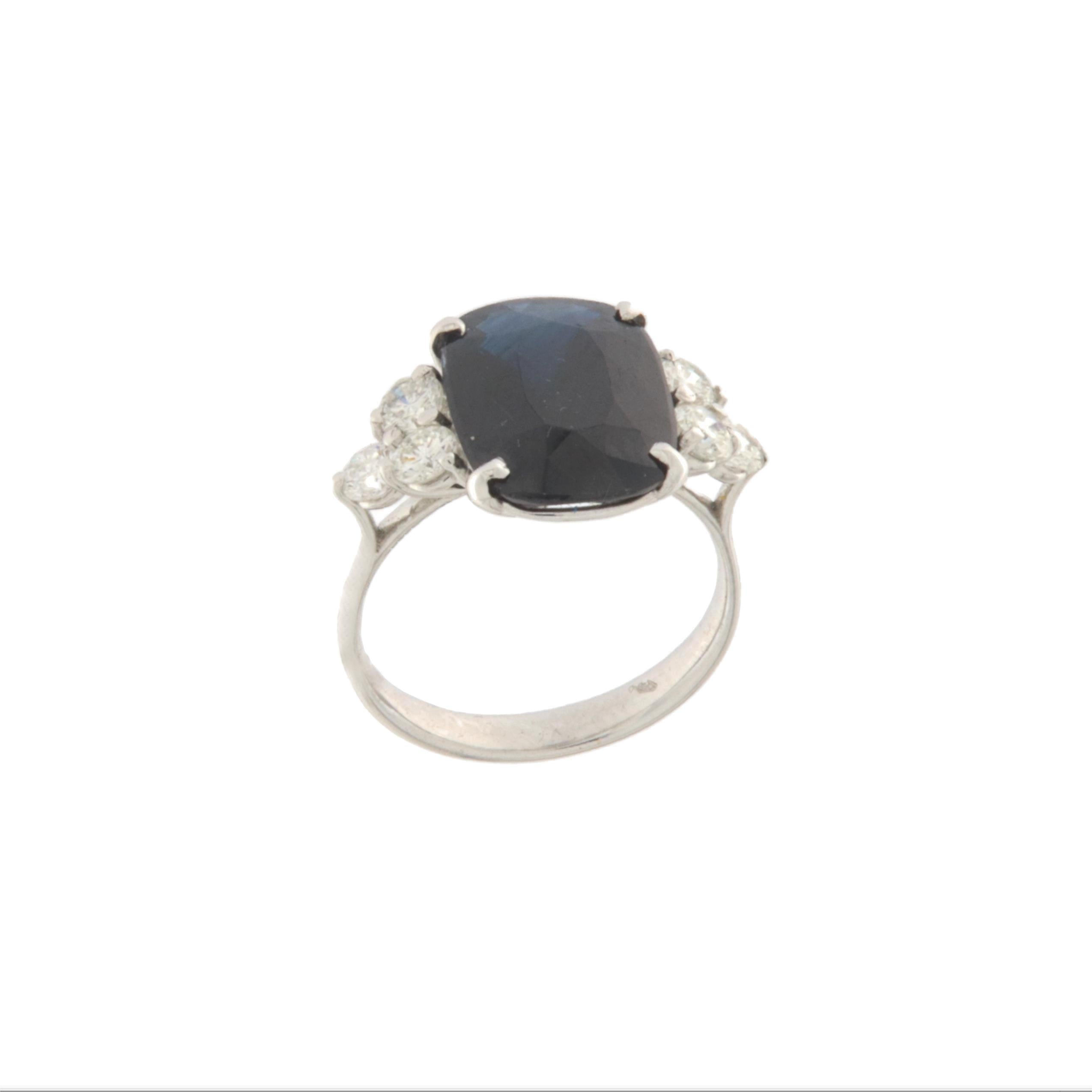 Contemporary Sapphire Diamonds 18 Karat White Gold Cocktail Ring For Sale