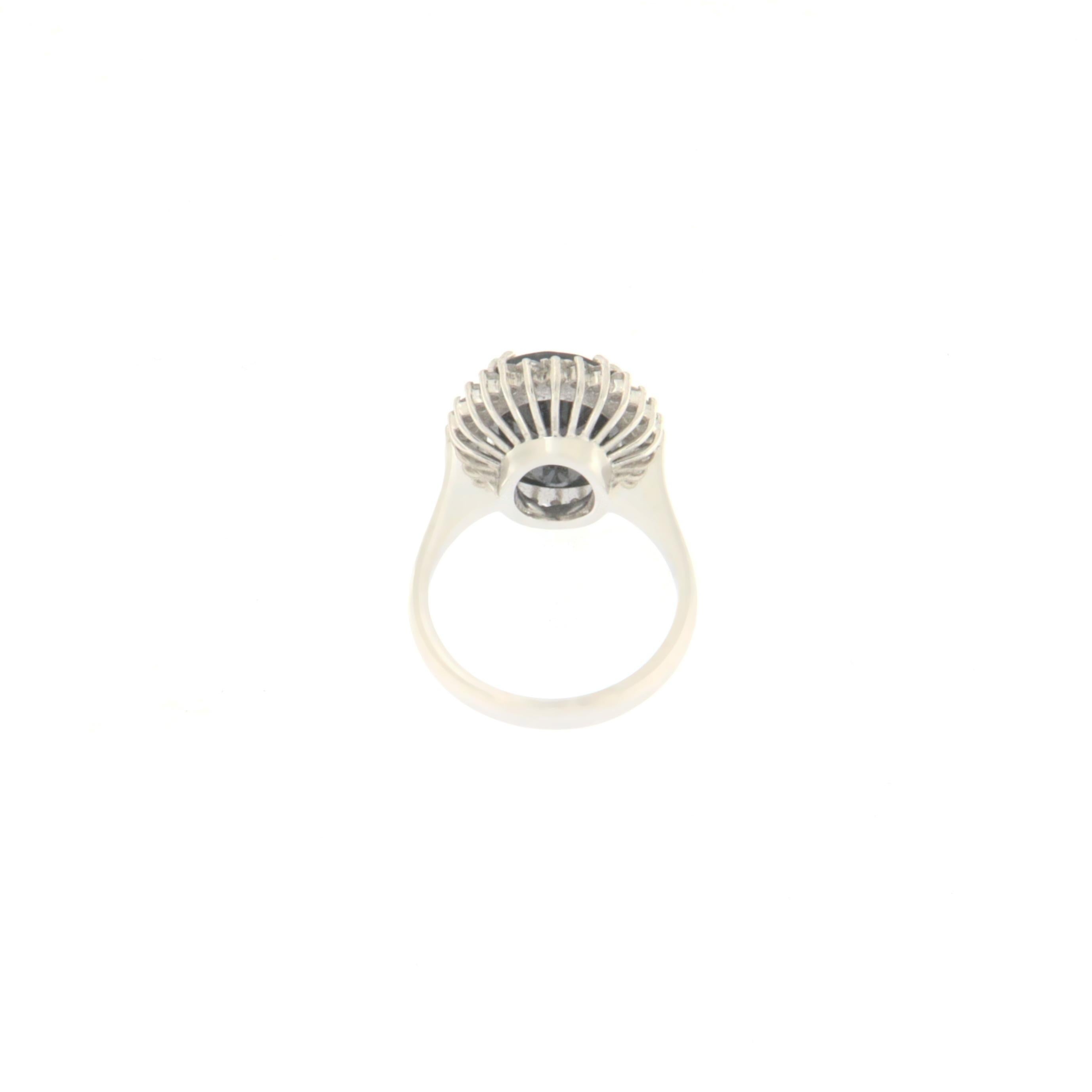 Oval Cut Sapphire Diamonds 18 Karat White Gold Cocktail Ring For Sale