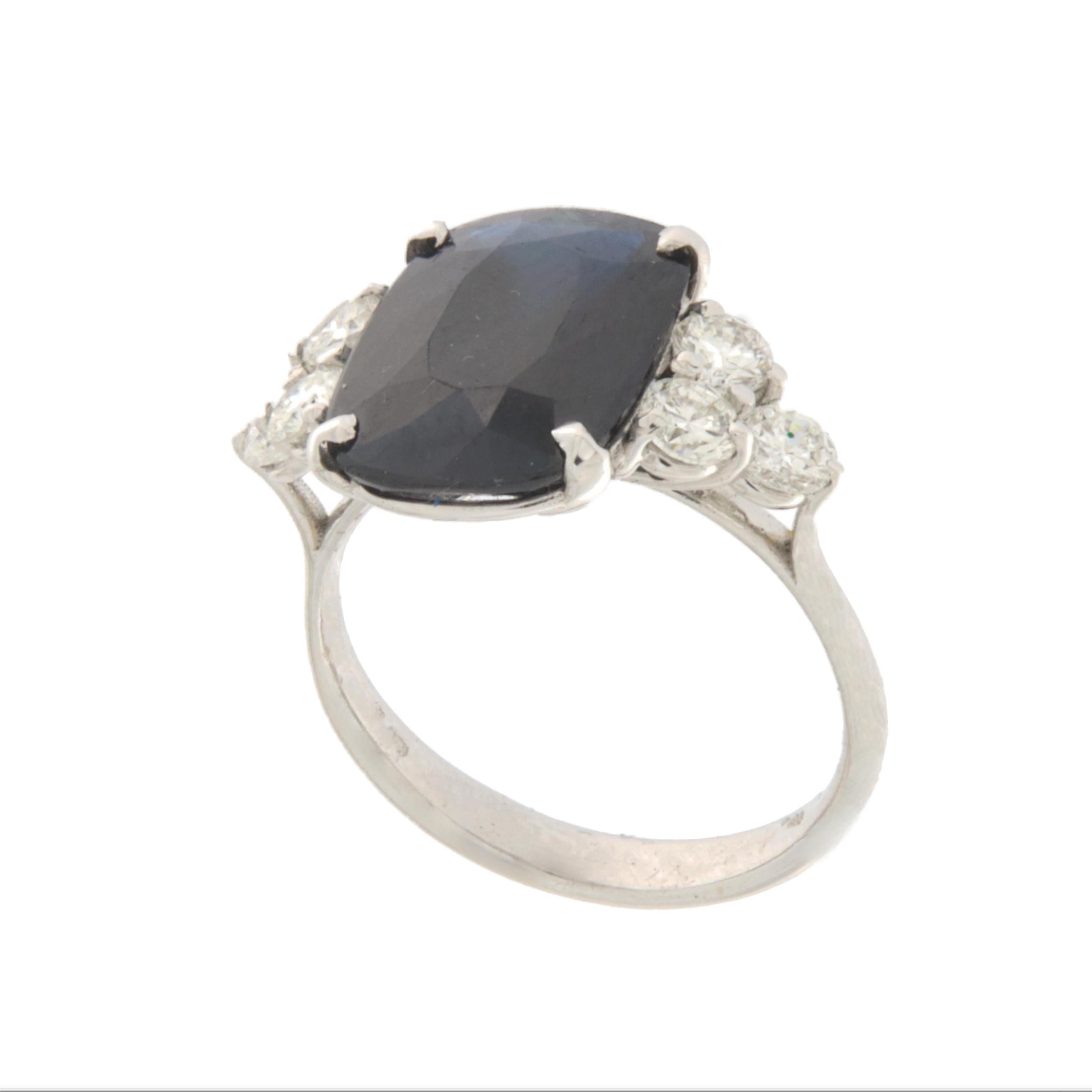 Brilliant Cut Sapphire Diamonds 18 Karat White Gold Cocktail Ring For Sale