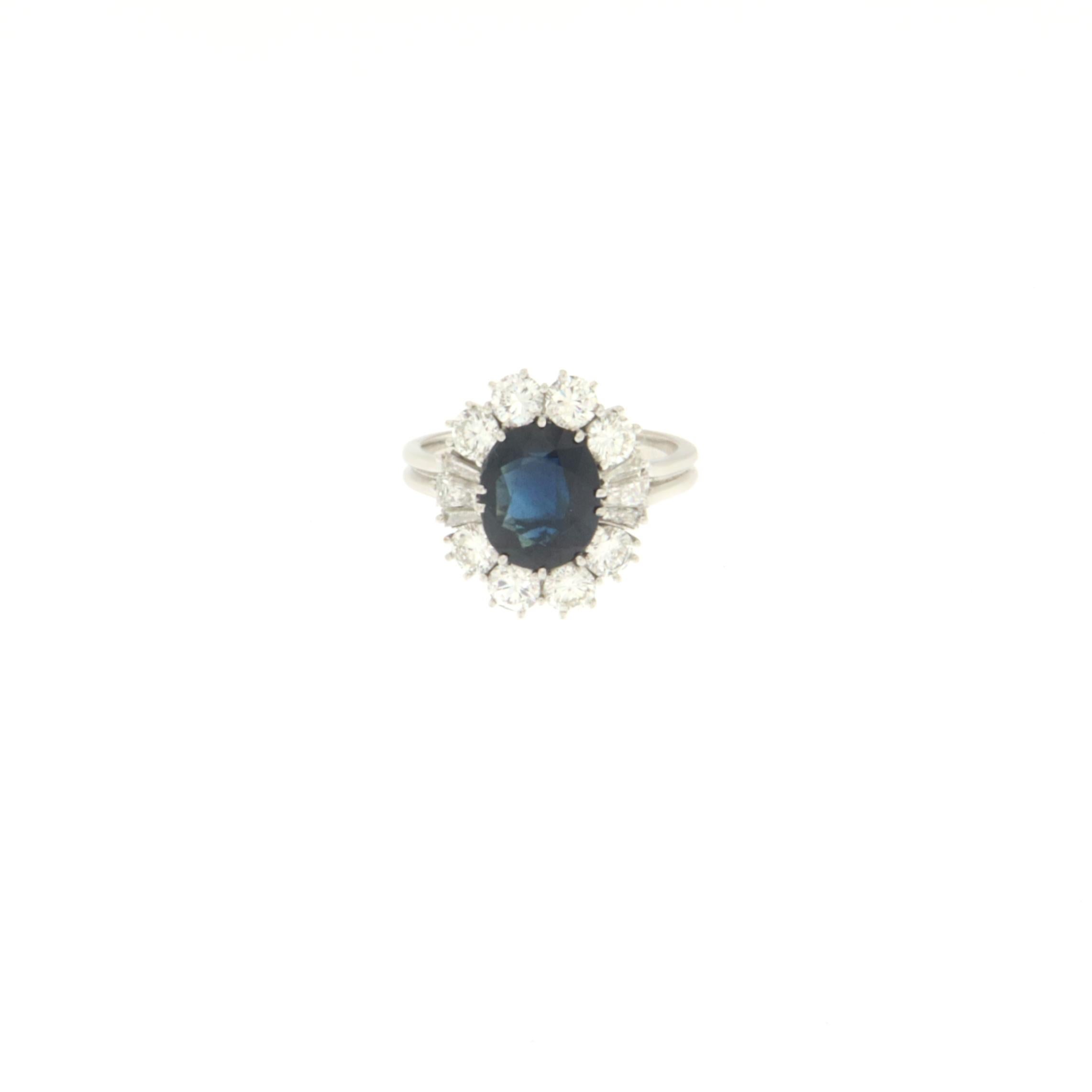 Women's Sapphire Diamonds 18 Karat White Gold Cocktail Ring For Sale