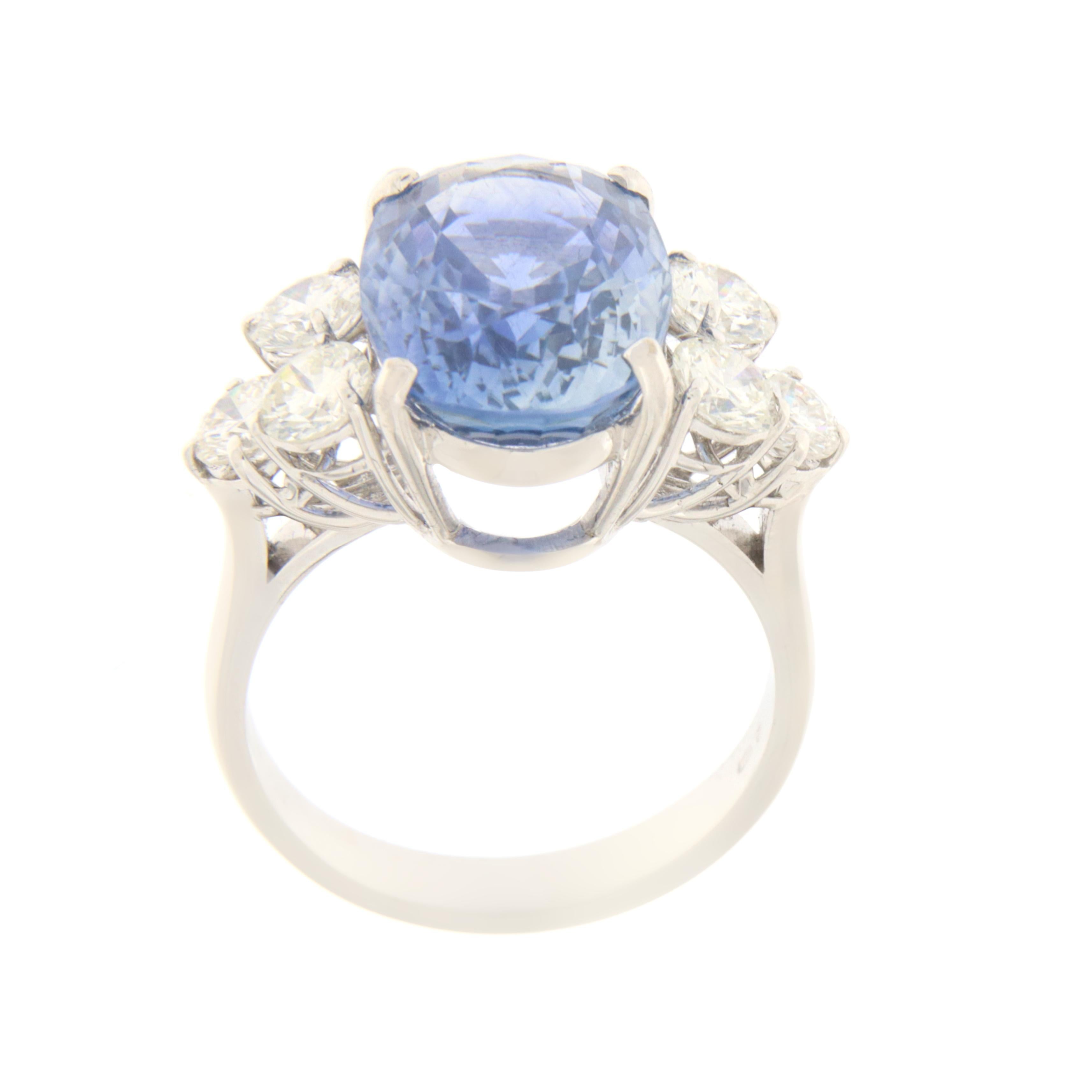 Women's Sapphire Diamonds 18 Karat White Gold Cocktail Ring
