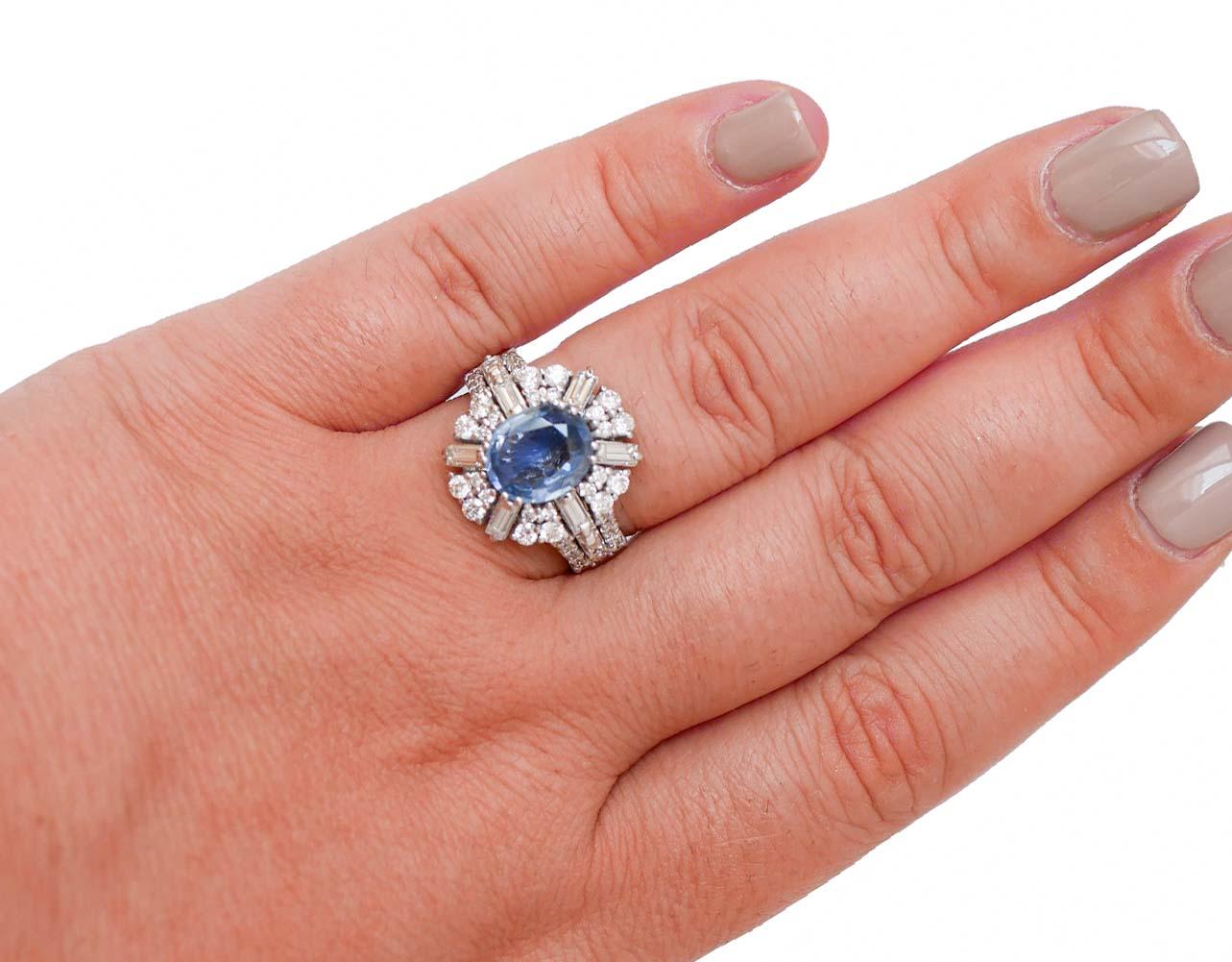 Saphir, diamants, bague en or blanc 18 carats. Neuf - En vente à Marcianise, Marcianise (CE)