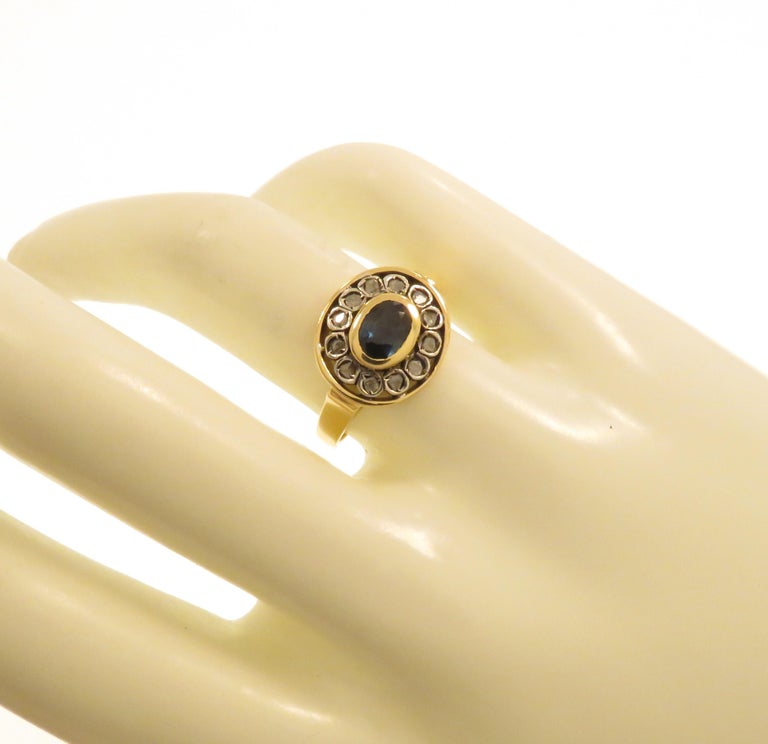 Sapphire Diamonds 18k Yellow Gold Silver Ring For Sale at 1stDibs