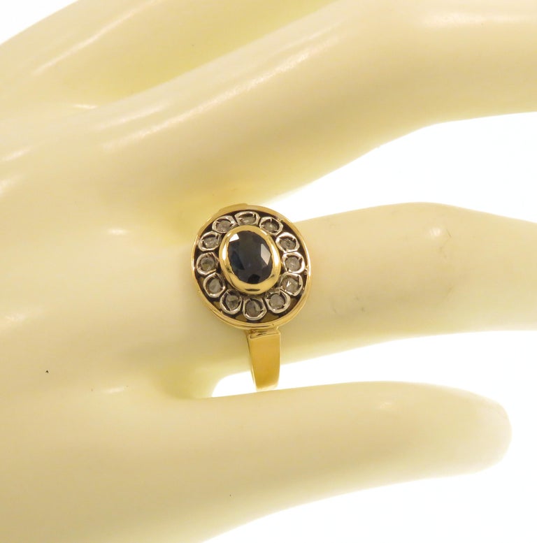 Sapphire Diamonds 18k Yellow Gold Silver Ring For Sale at 1stDibs