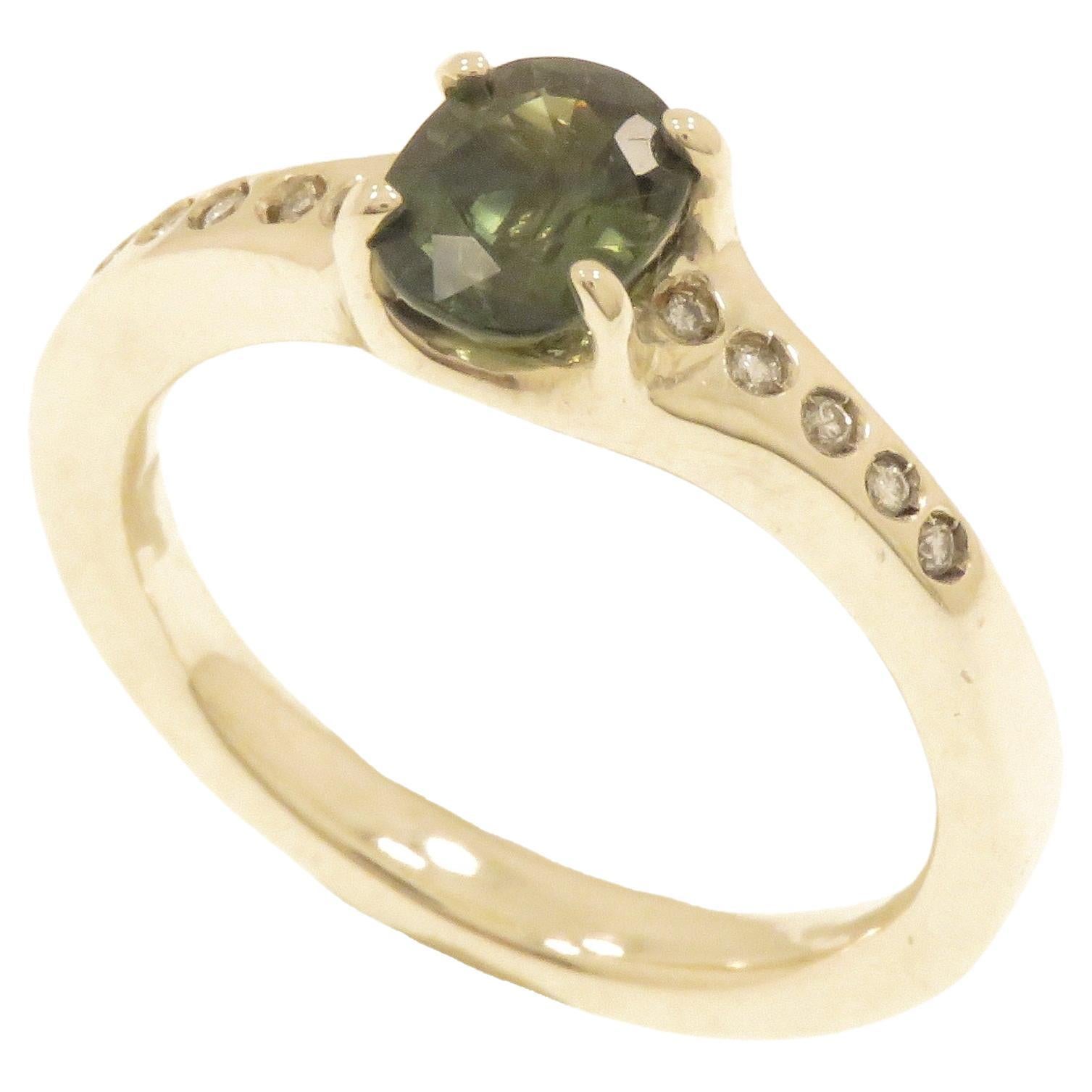 Green Sapphire Diamonds White Gold Engagement Ring For Sale
