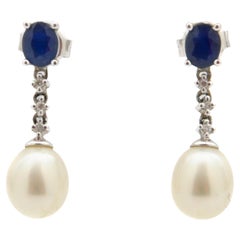 Sapphire Diamonds and Cultured Pearl Drop Earrings