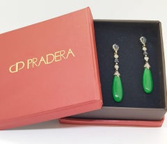 Sapphire, Diamonds and Jade in 18 Karat White Gold, Silver Earrings
