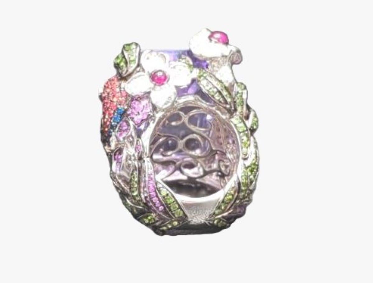 Zaffiro, diamanti, pietre colorate e oro rosa 14K  Anello in vendita 1
