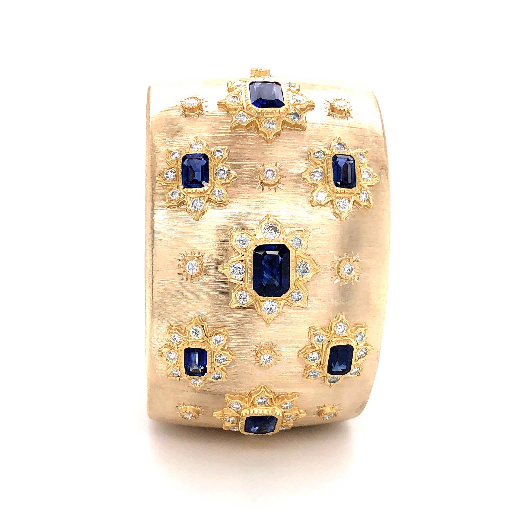 Women's Sapphire and Diamonds Cuff Bangle 18 Karat Gold