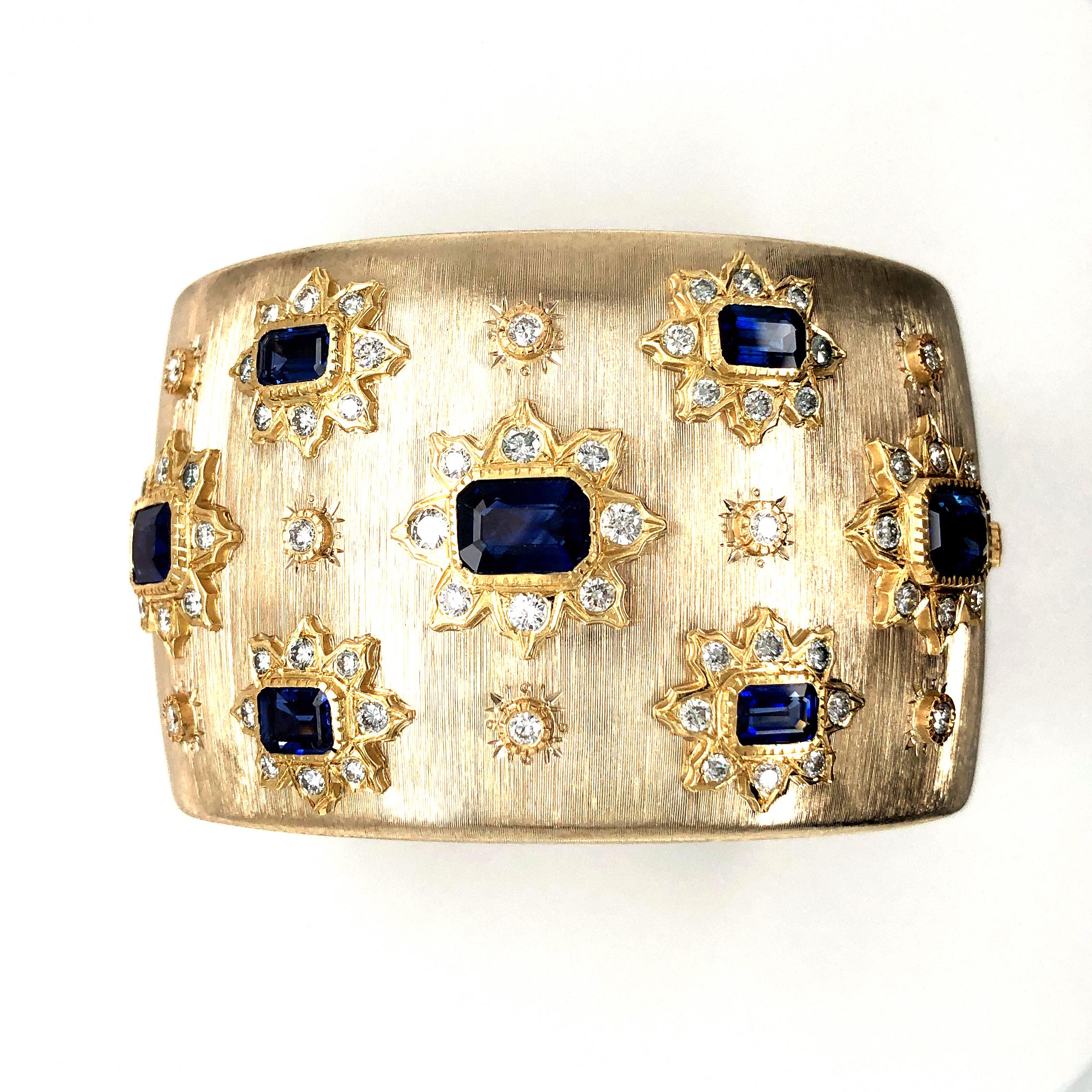 Sapphire and Diamonds Cuff Bangle 18 Karat Gold 1