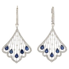Sapphire & Diamonds Dangle Earrings Made In 18k White Gold