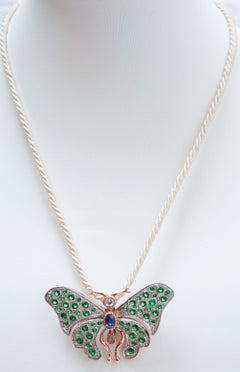 Sapphire, Diamonds, Spinel, Rose Gold and Silver Butterfly Brooch.