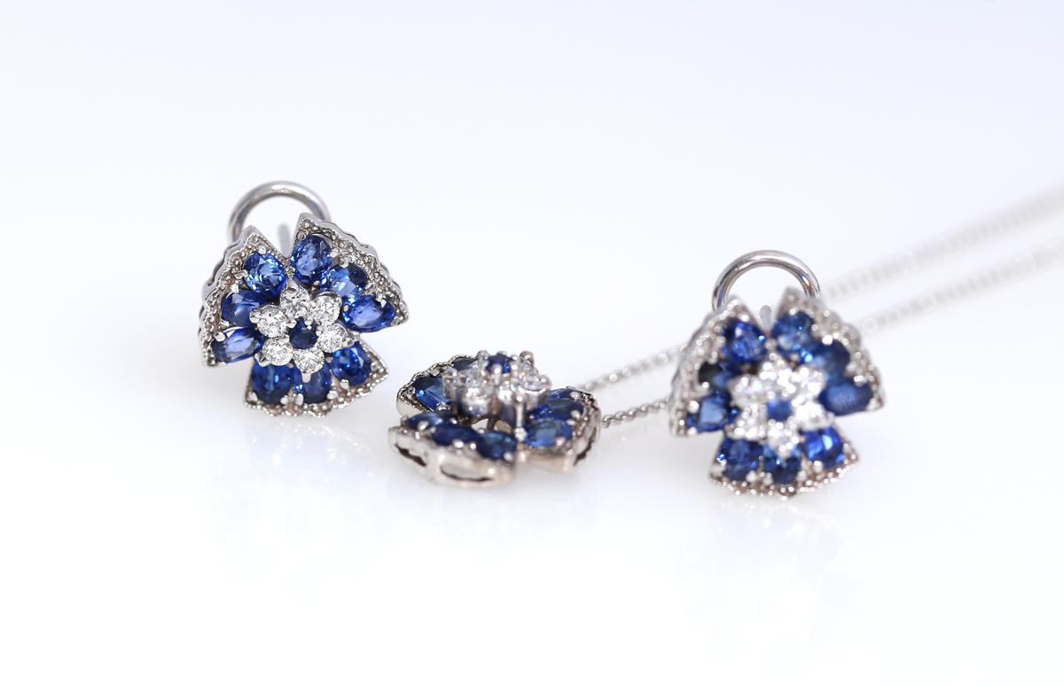 Sapphire Diamonds Pendant Earrings Chain Set, 2020 6