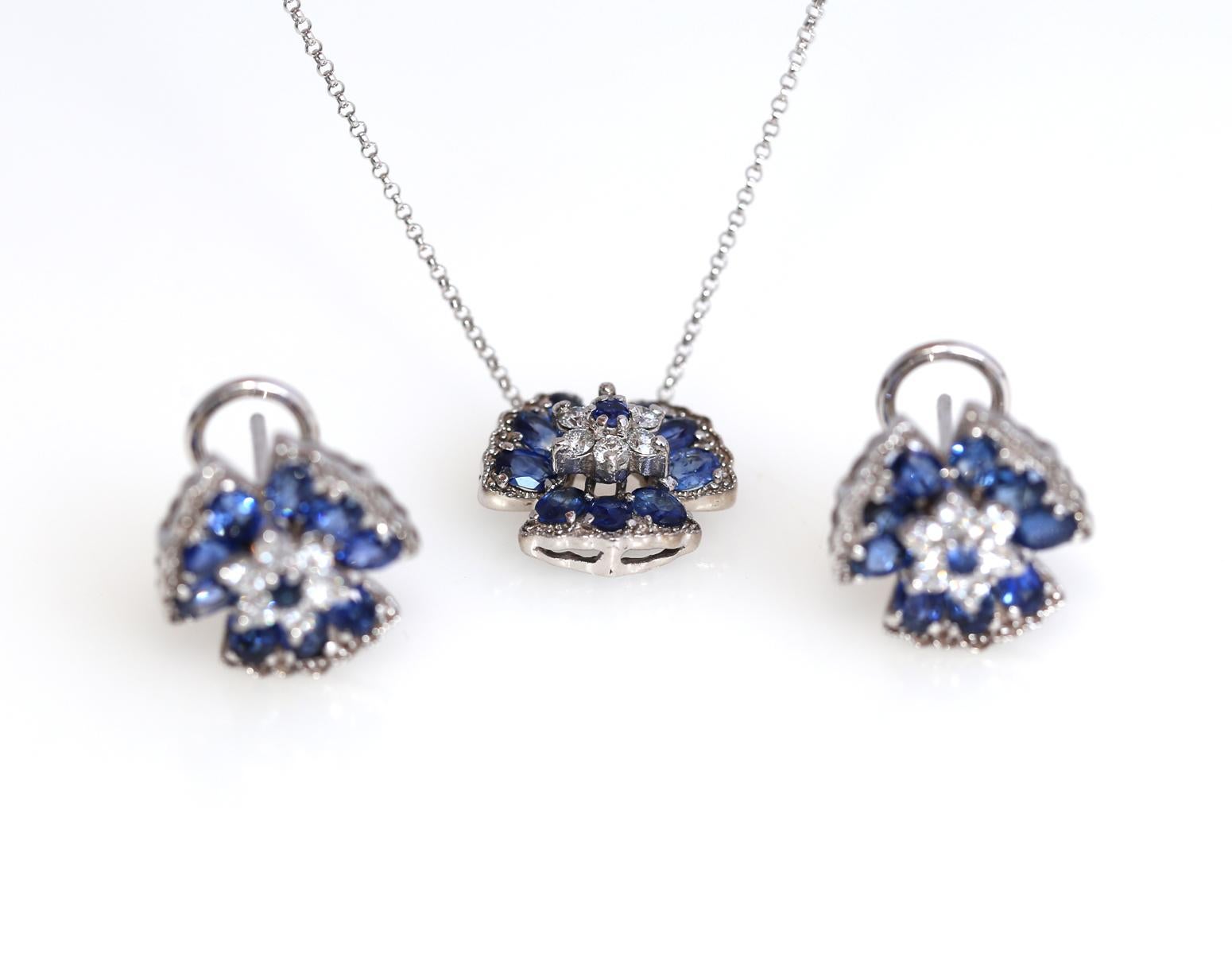 Sapphire Diamonds Pendant Earrings Chain Set, 2020 8