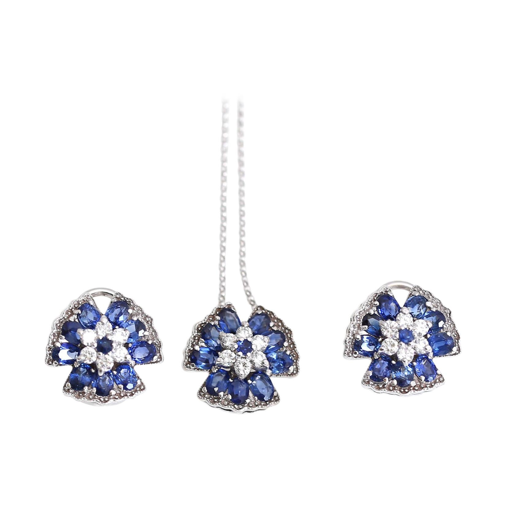 Sapphire Diamonds Pendant Earrings Chain Set, 2020