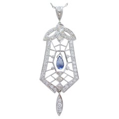Sapphire, Diamonds, Platinum Pendant.